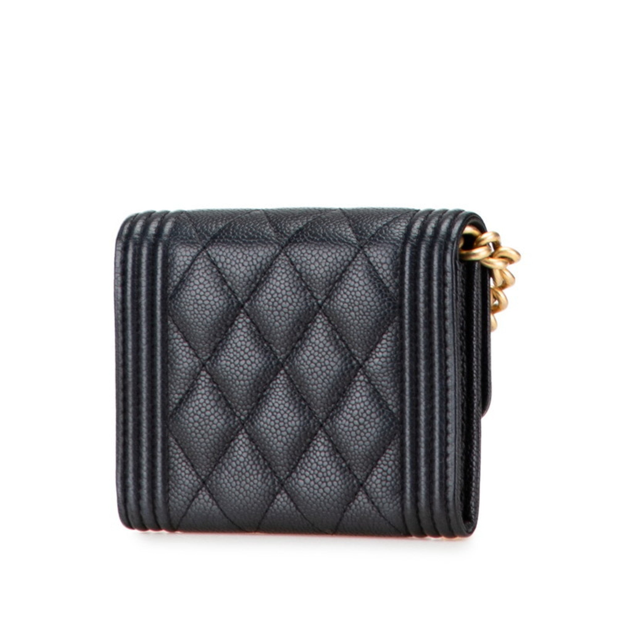 Chanel Matelasse Black Grained Calfskin Chain/Shoulder Wallet (Pre-Owned)