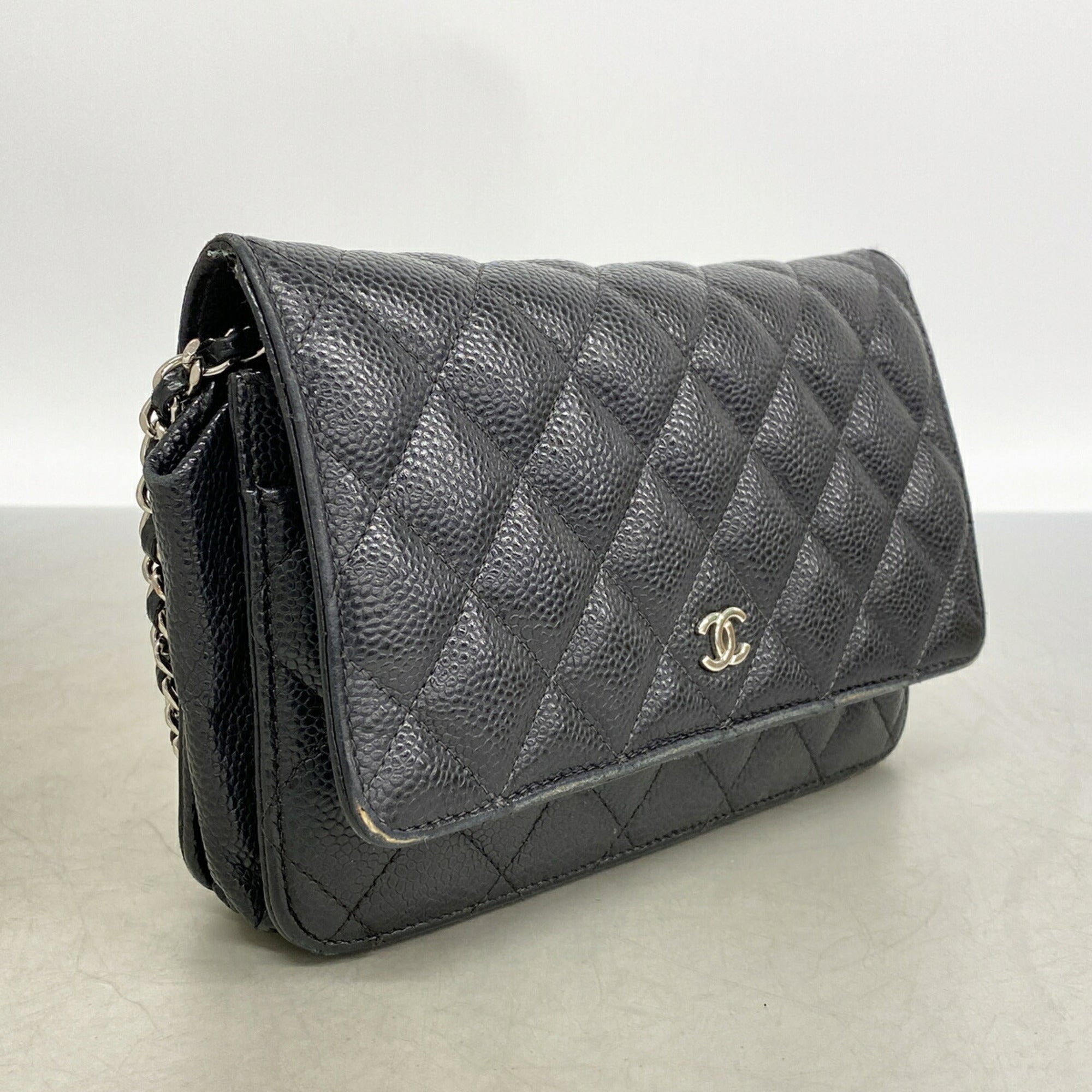 Chanel Black Grained Calfskin Chain/Shoulder Wallet (Pre-Owned)