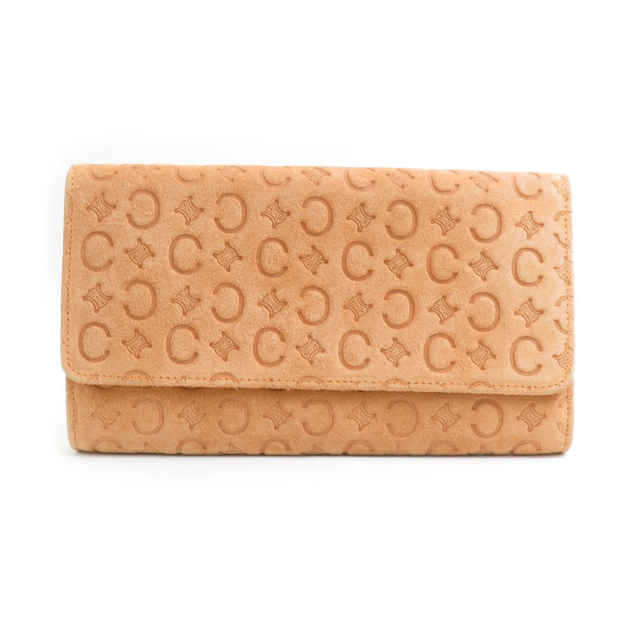 Celine Beige Orange Suede Long Wallet (Bi-Fold) (Pre-Owned)