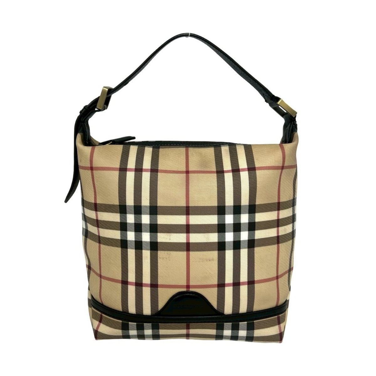 Burberry Beige Black Leather Pvc Handbag Tote Bag (Pre-Owned)