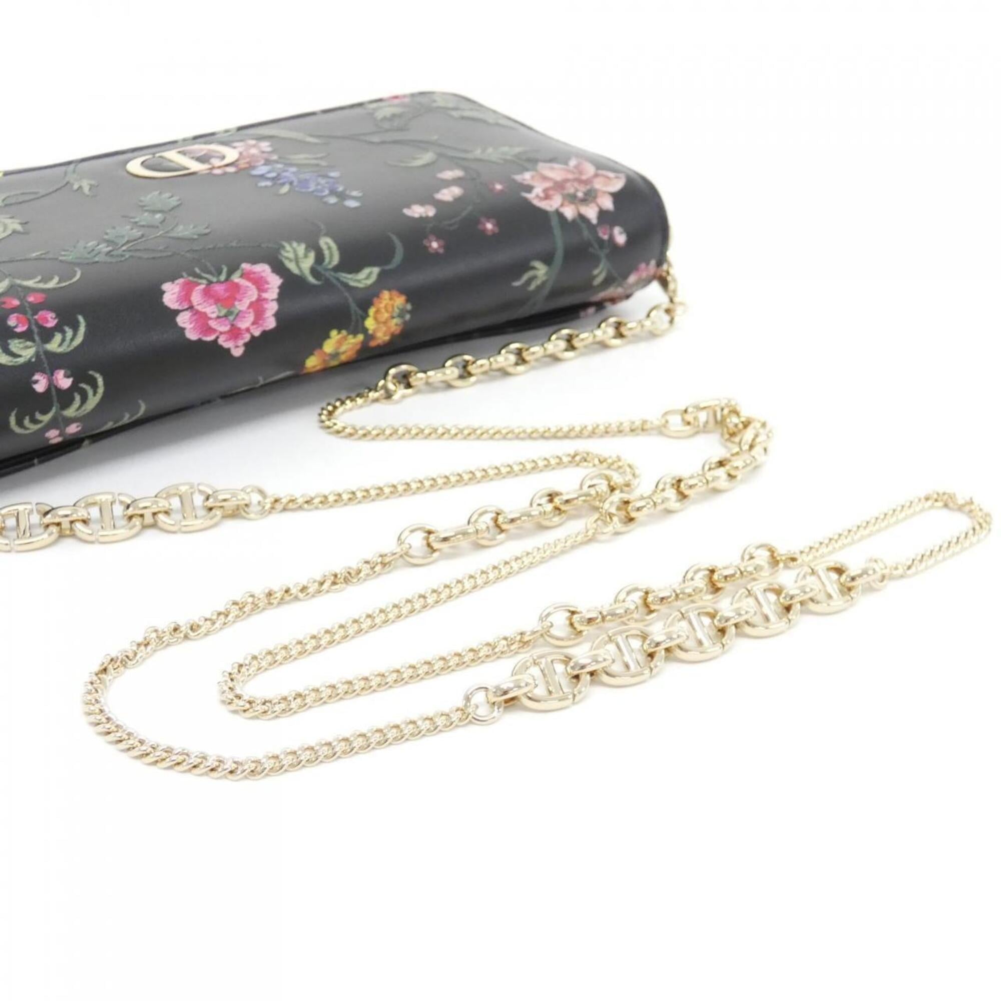 Christian Dior Black Multi-Color Leather Chain/Shoulder Wallet (Pre-Owned)