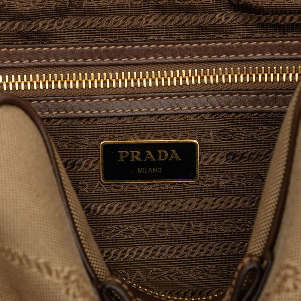 Prada Beige Brown Canvas Leather Shoulder Bag (Pre-Owned)