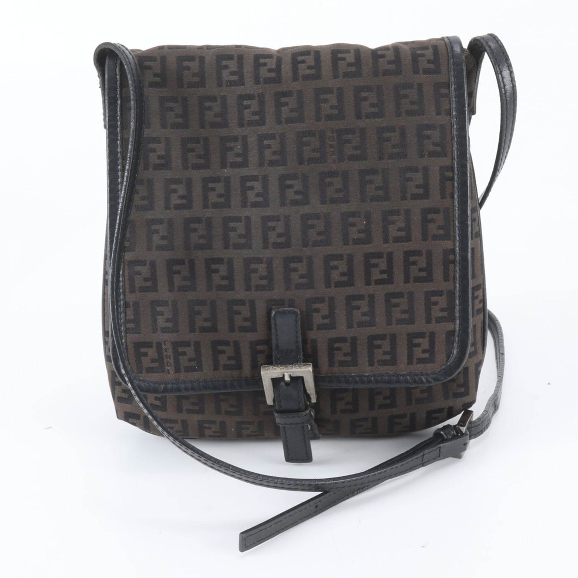Fendi Black Brown Leather Canvas Crossbody Bag Shoulder Bag (Pre-Owned)