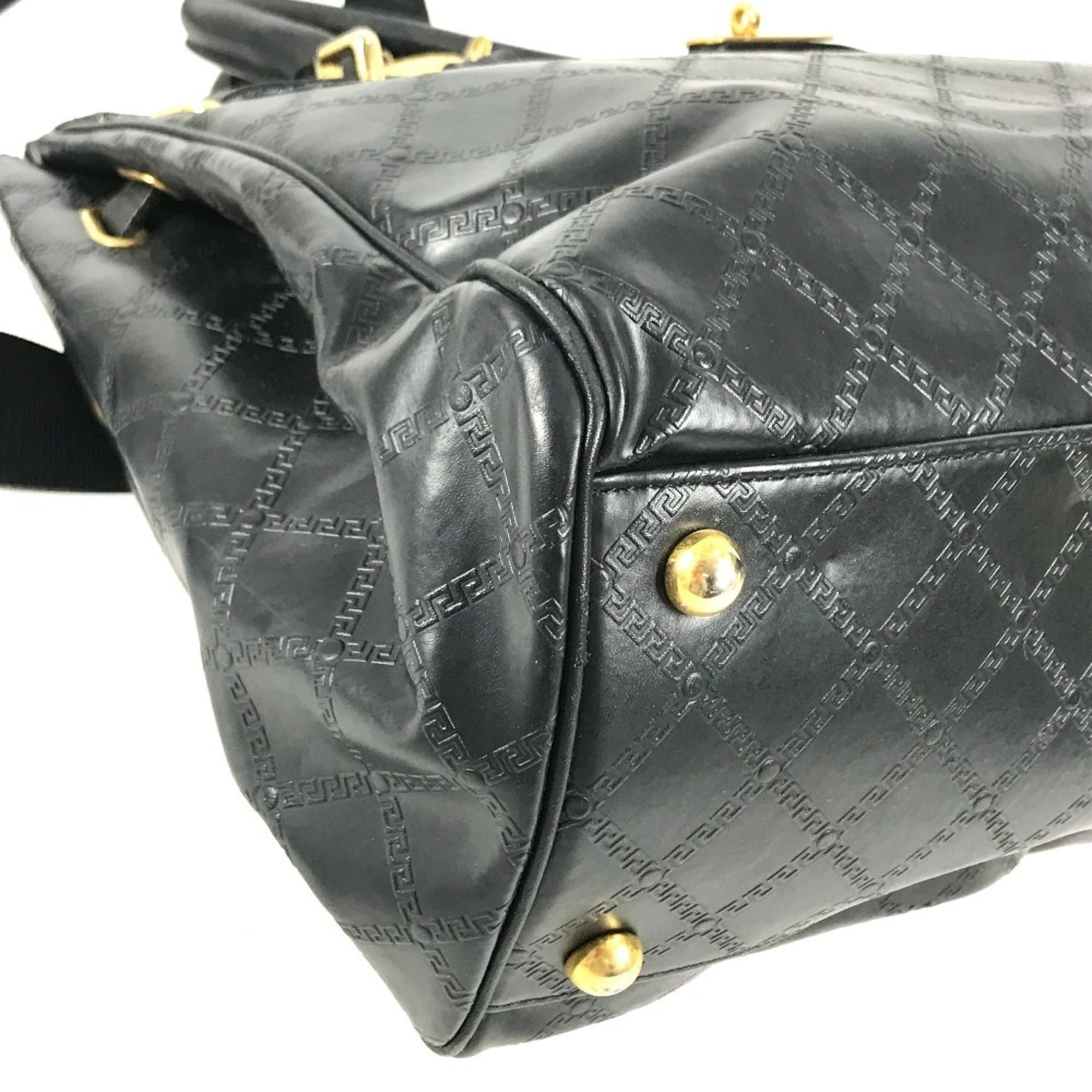 Versace Black Leather Boston Bag Handbag (Pre-Owned)