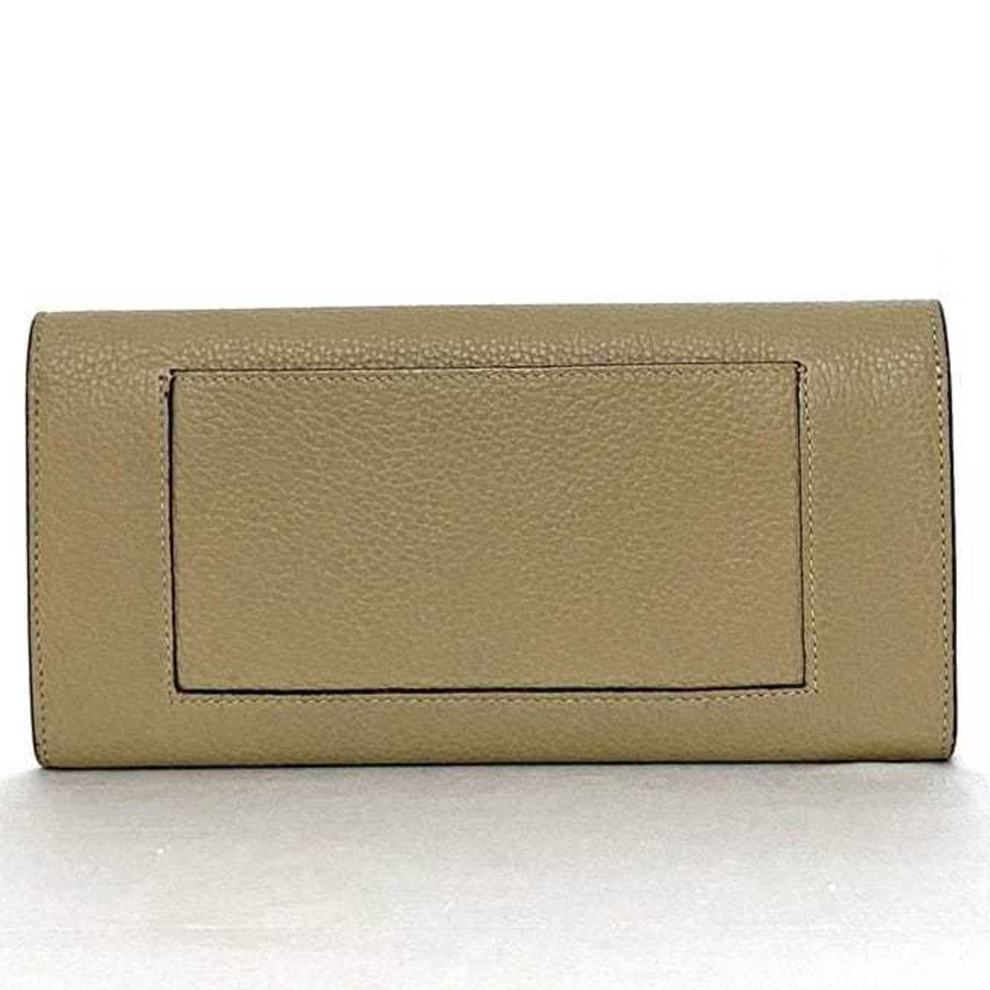 Celine Beige Red Color Leather Long Wallet (Bi-Fold) (Pre-Owned)