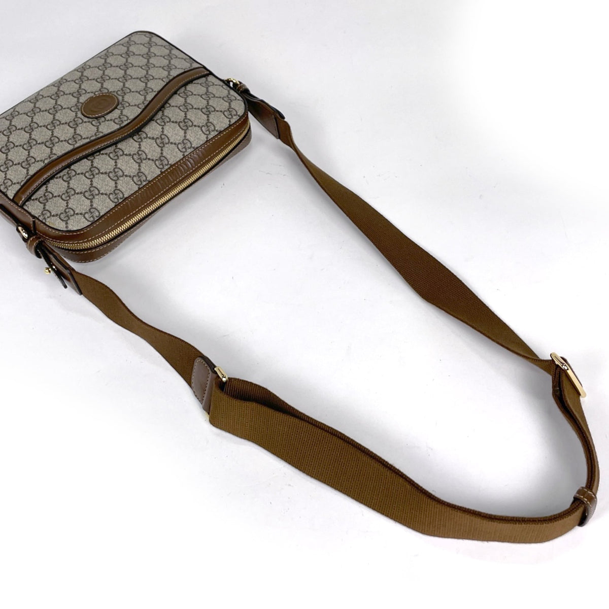 Gucci Beige Brown Coated Canvas Leather Shoulder Bag (Pre-Owned)