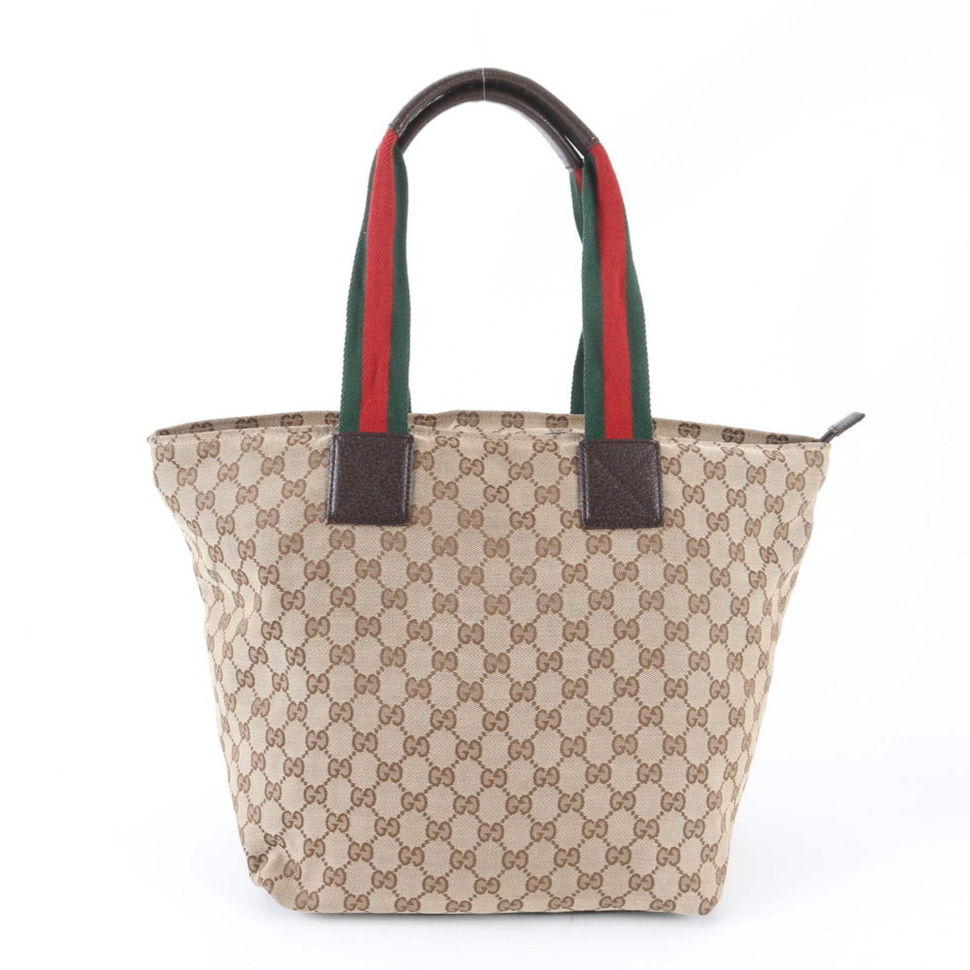 Gucci Beige Leather Canvas Shoulder Bag Tote Bag (Pre-Owned)