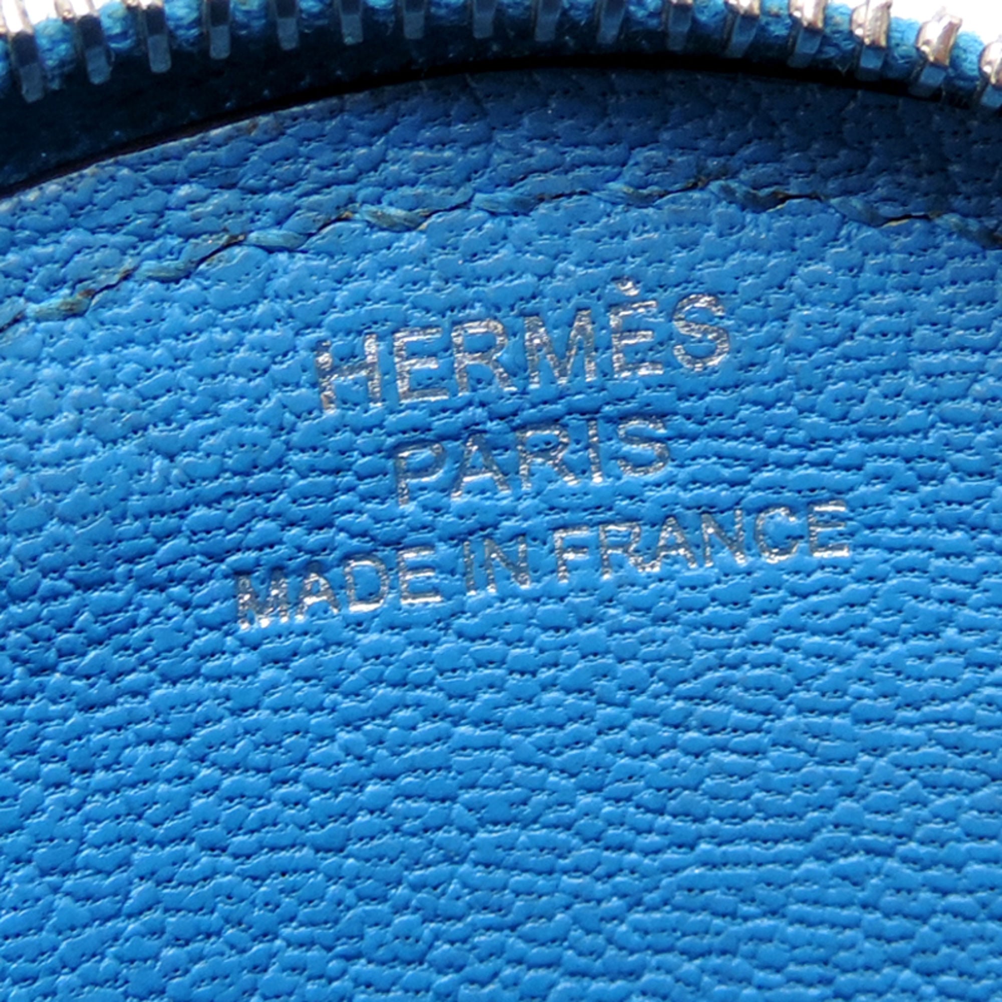 Hermes Silver Blue Chevre Leather Metal Coin Purse/Coin Case (Pre-Owned)