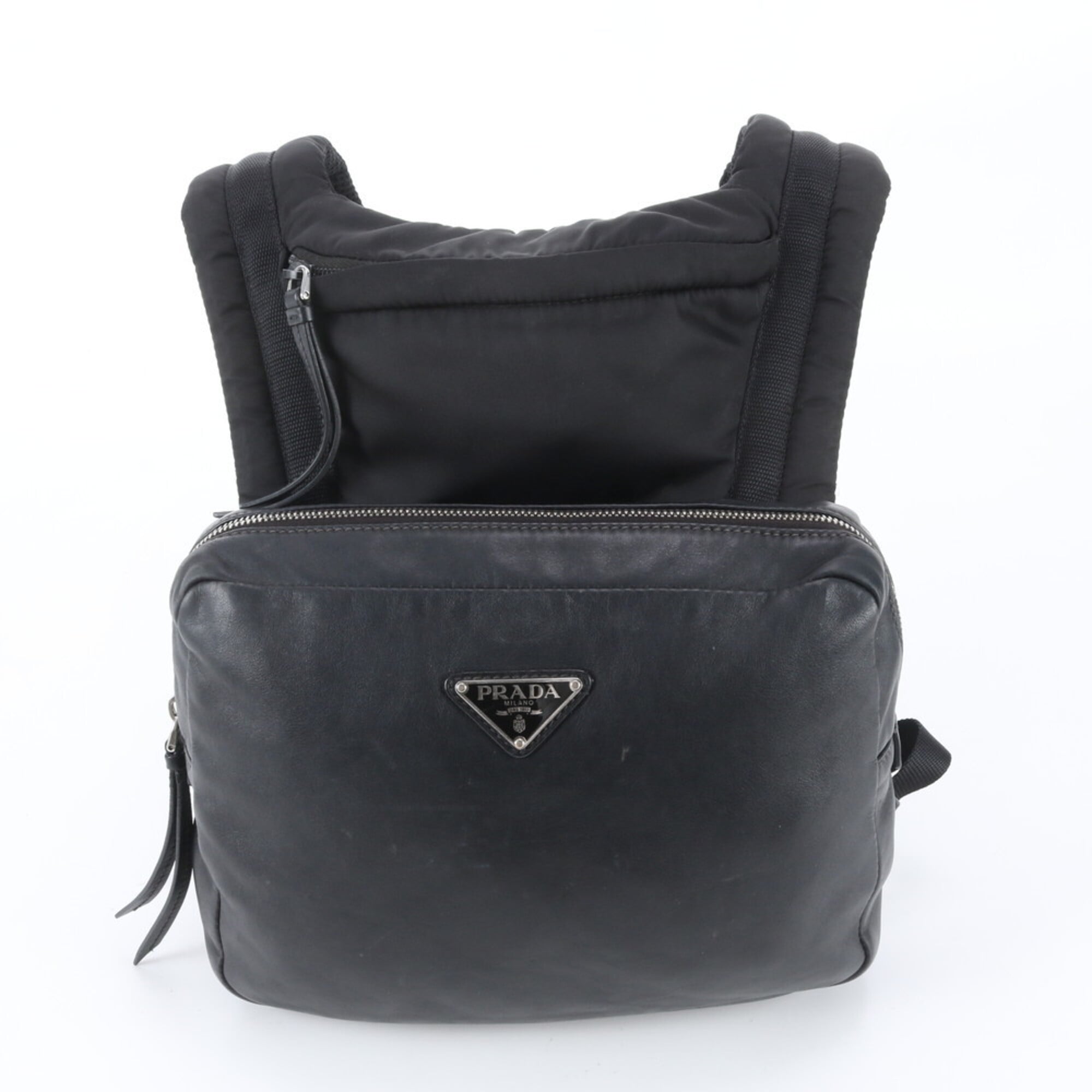 Prada Black Leather Canvas Backpack (Pre-Owned)