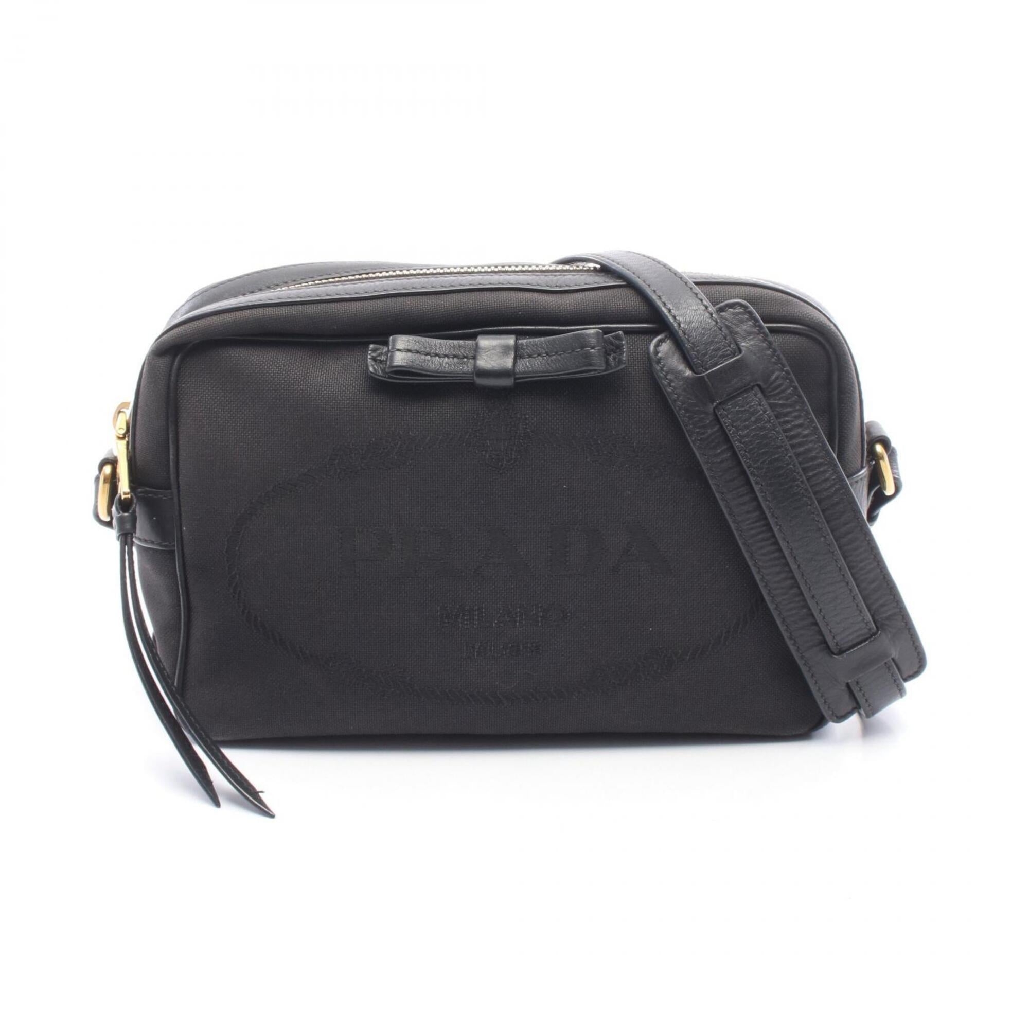 Prada Black Canvas Leather Handbag Shoulder Bag (Pre-Owned)
