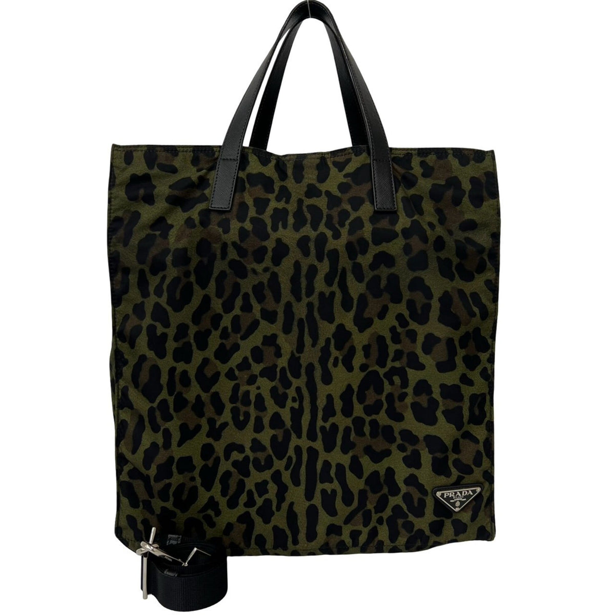Prada Black Green Nylon Leather Shoulder Bag Tote Bag (Pre-Owned)