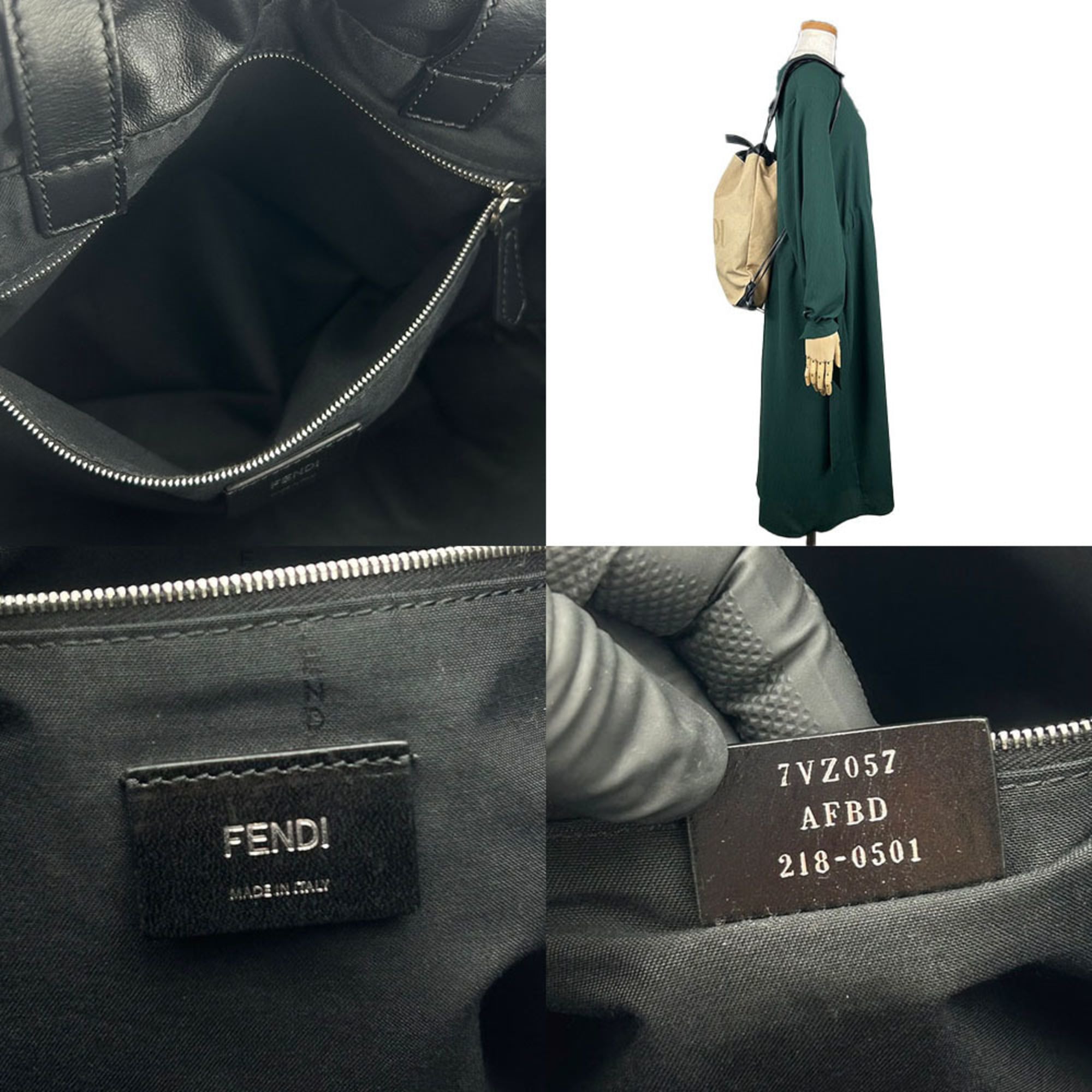 Fendi Beige Black Canvas Leather Backpack (Pre-Owned)