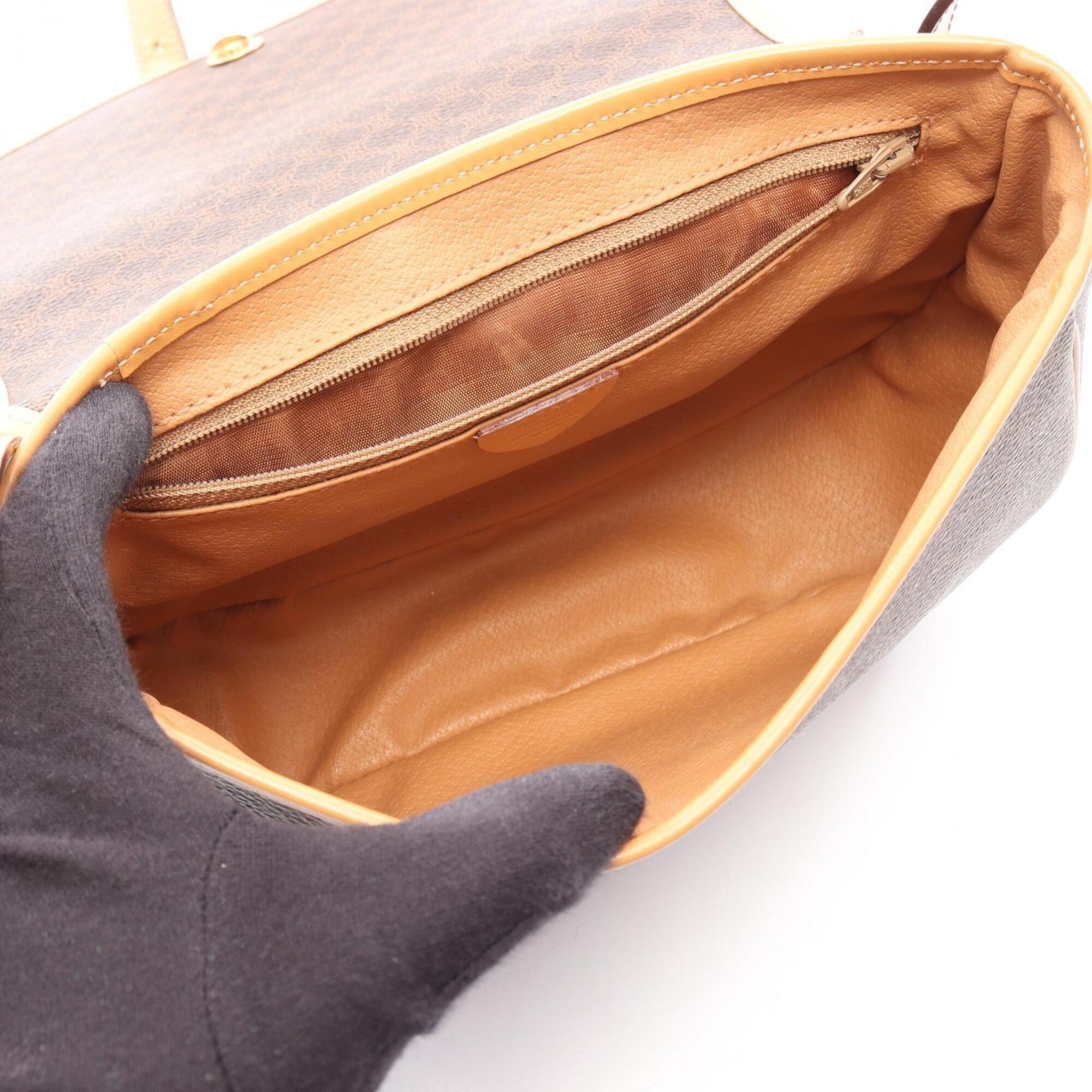 Celine Brown Coated Canvas Leather Handbag Shoulder Bag (Pre-Owned)