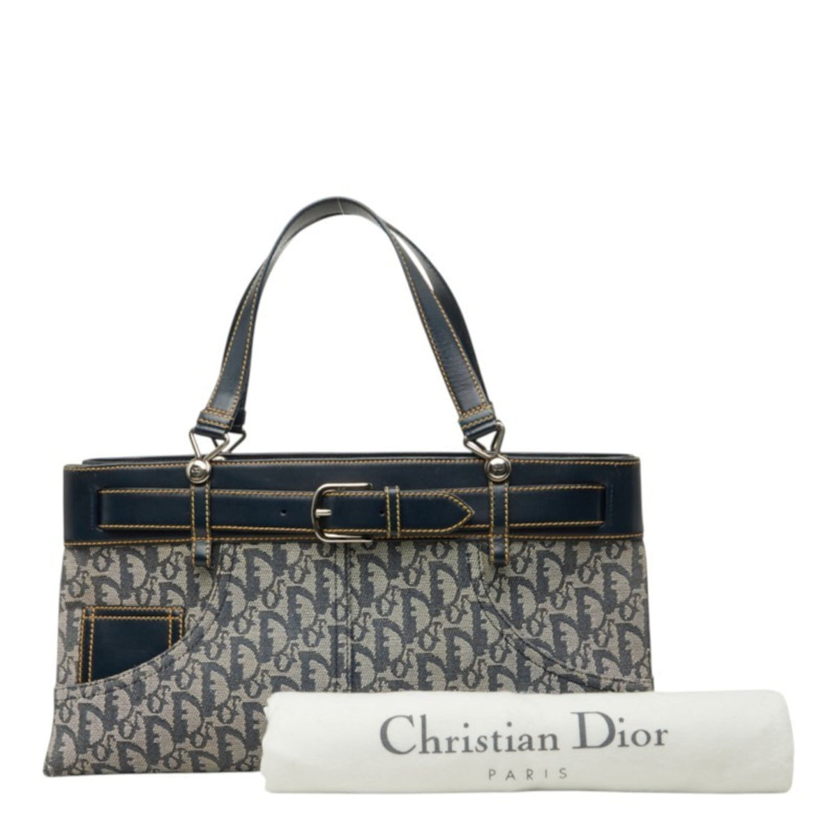Christian Dior Trotter Navy Leather Jacquard Handbag (Pre-Owned)