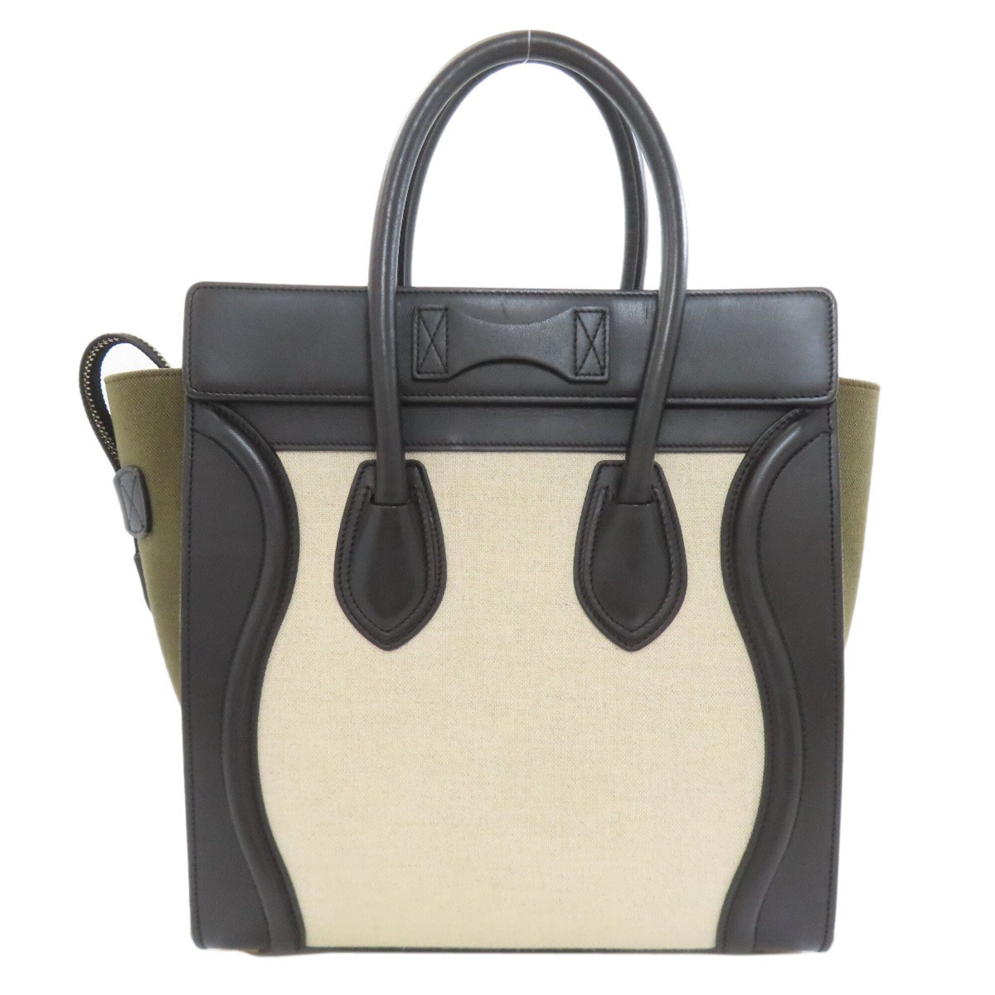 Celine Black Green White Leather Canvas Handbag (Pre-Owned)