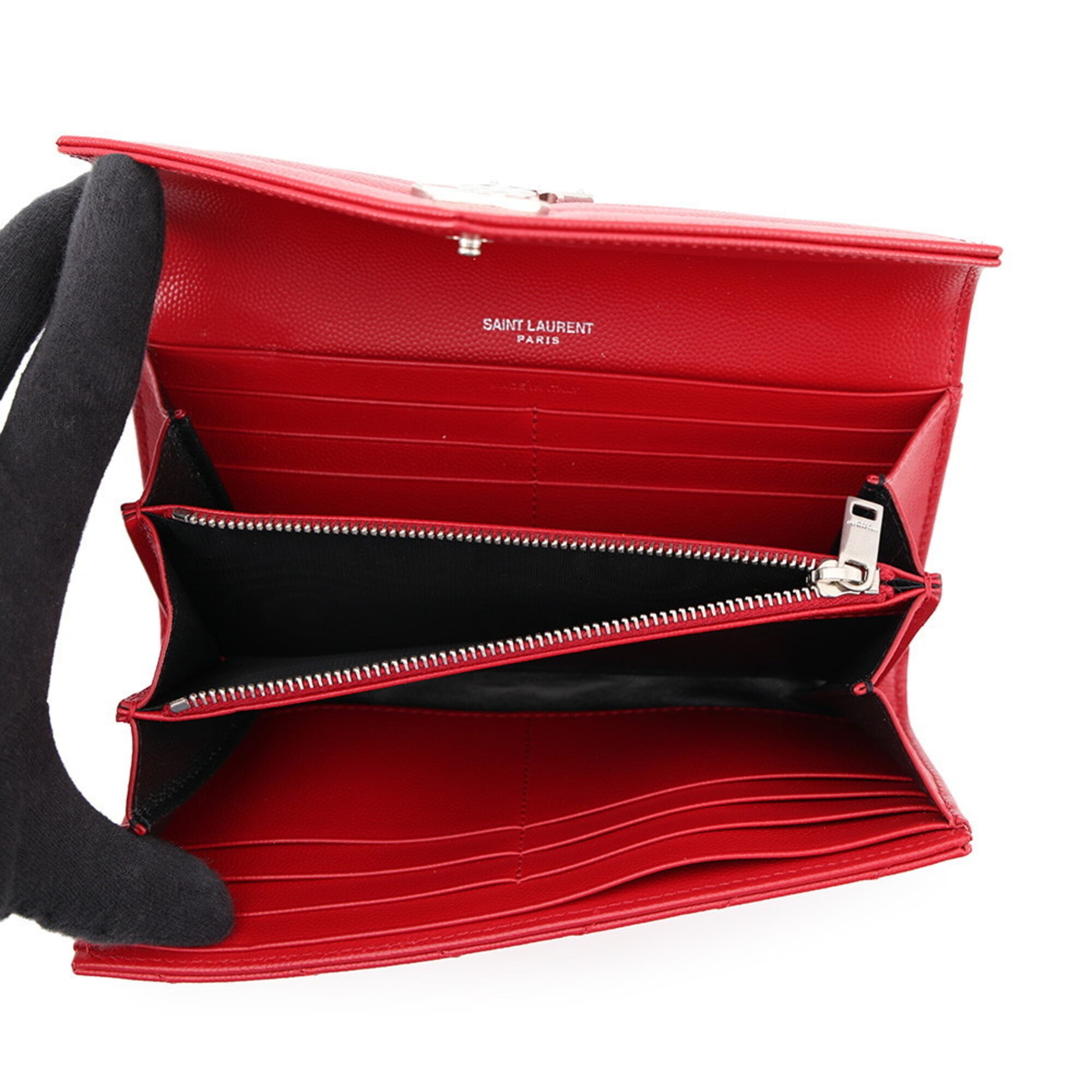 Yves Saint Laurent Red Color Leather Long Wallet (Bi-Fold) (Pre-Owned)