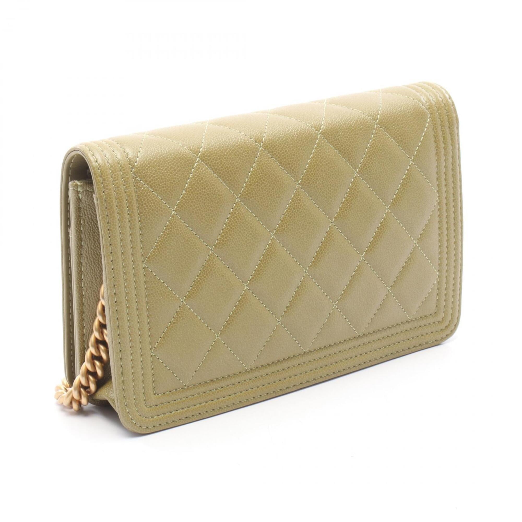 Chanel Khaki Grained Calfskin Handbag Shoulder Bag (Pre-Owned)