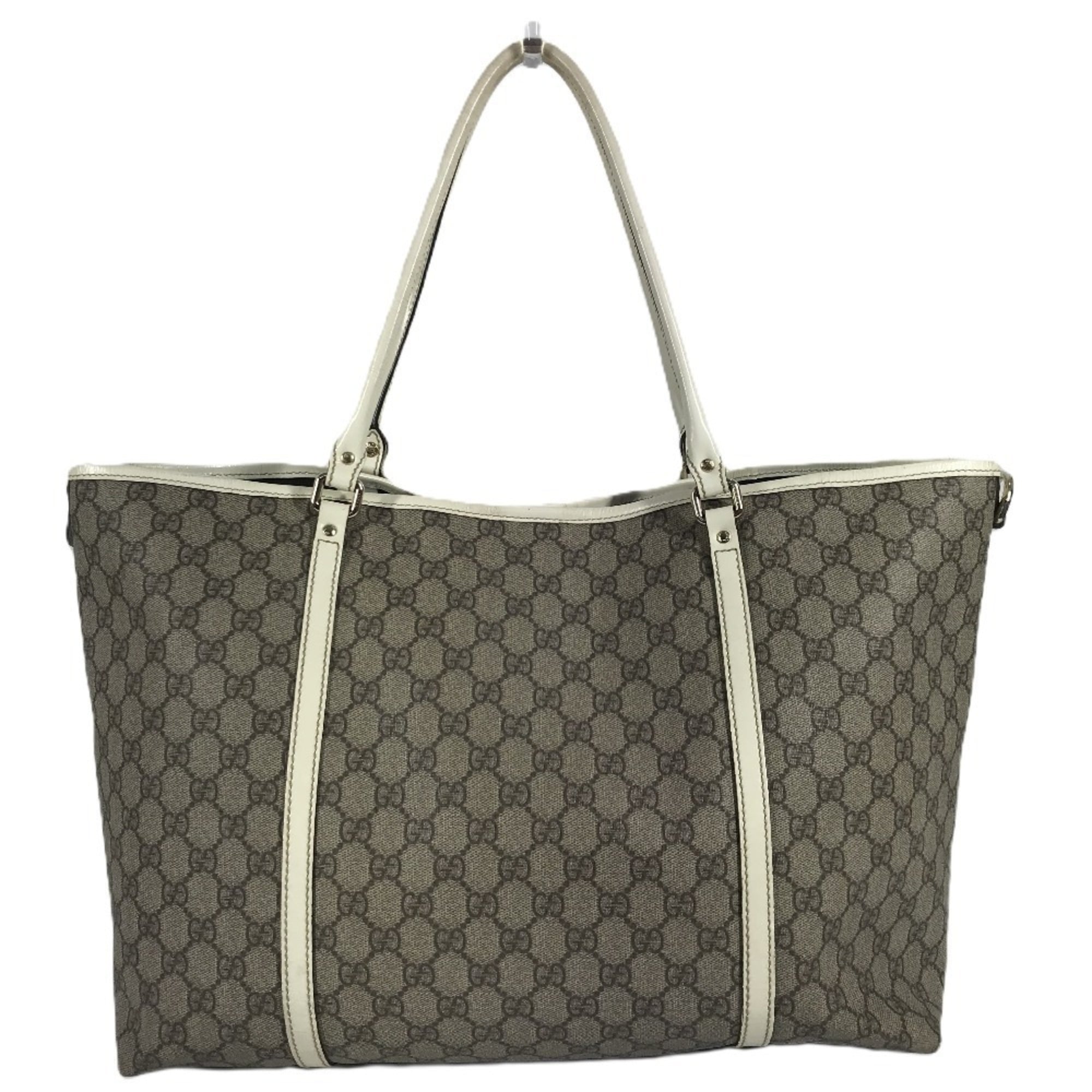 Gucci Beige White Gg Supreme Canvas Leather Shoulder Bag Tote Bag (Pre-Owned)