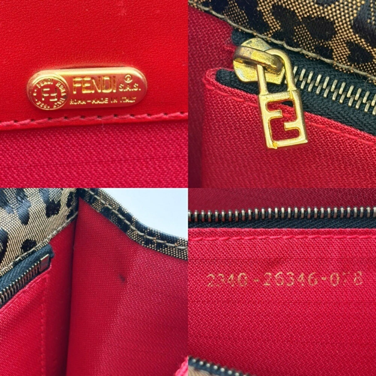 Fendi Black Brown Red Color Canvas Leather Handbag Shoulder Bag (Pre-Owned)
