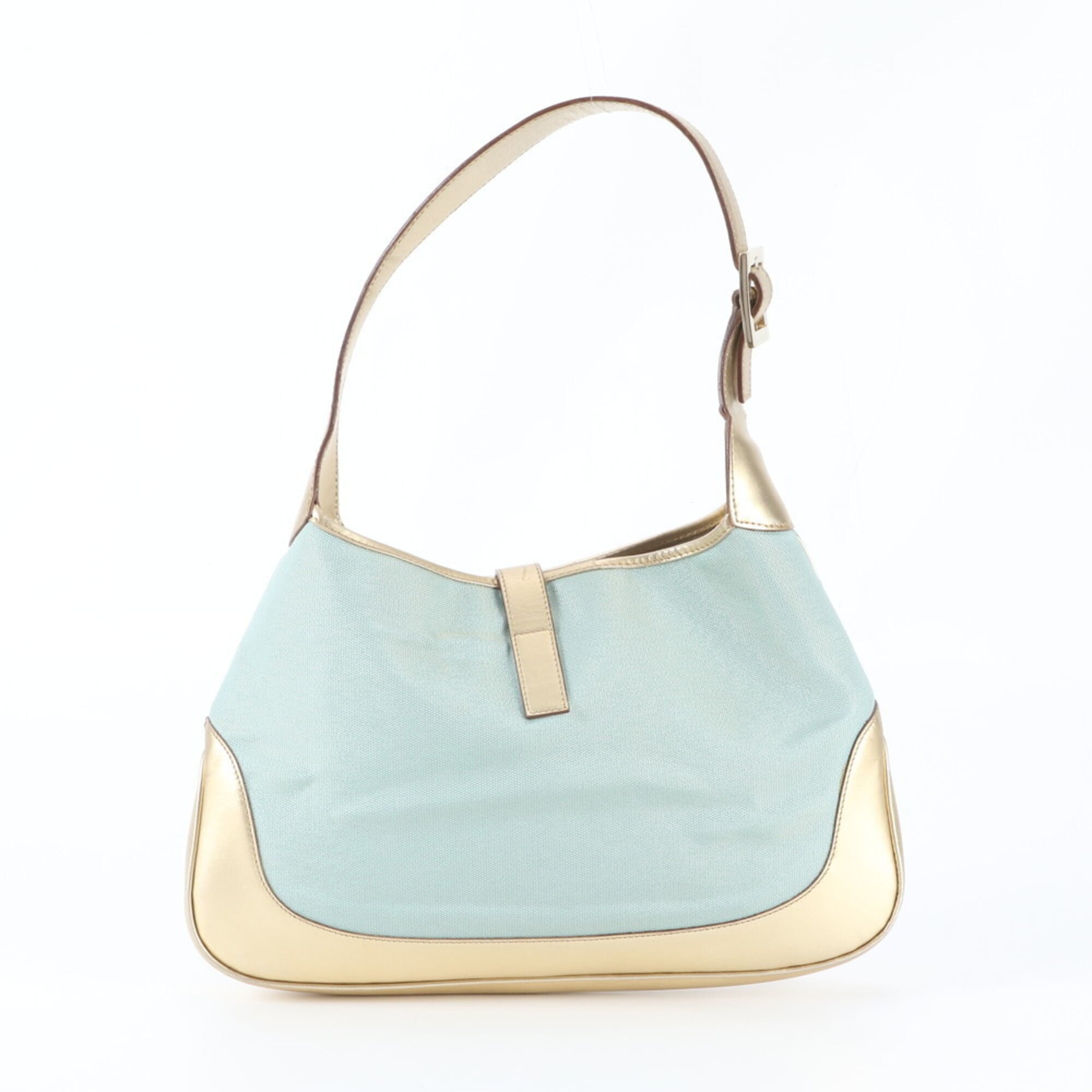 Gucci Jackie Gold Leather Canvas Handbag Tote Bag (Pre-Owned)