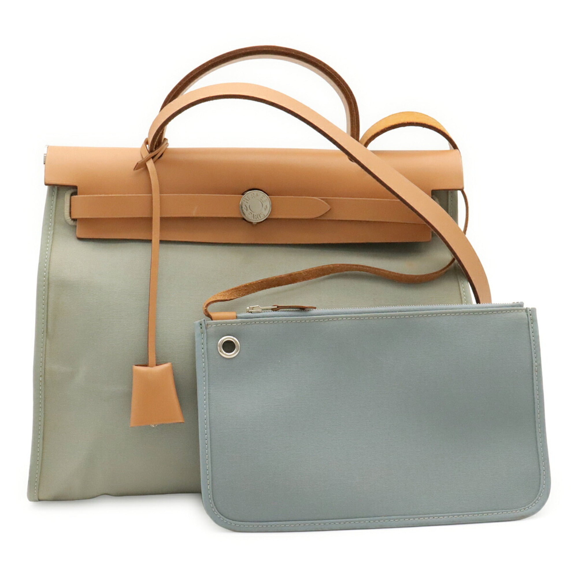 Hermes Ciel Mint Blue Toile Officier Handbag Pouch Shoulder Bag (Pre-Owned)