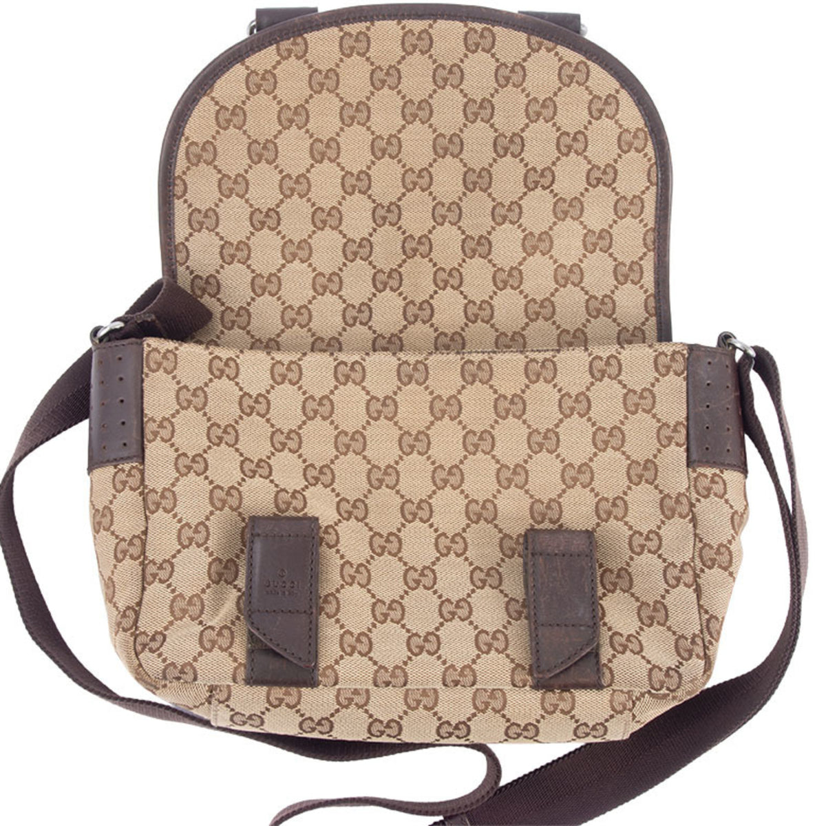 Gucci Beige Brown Gg Canvas Leather Shoulder Bag (Pre-Owned)