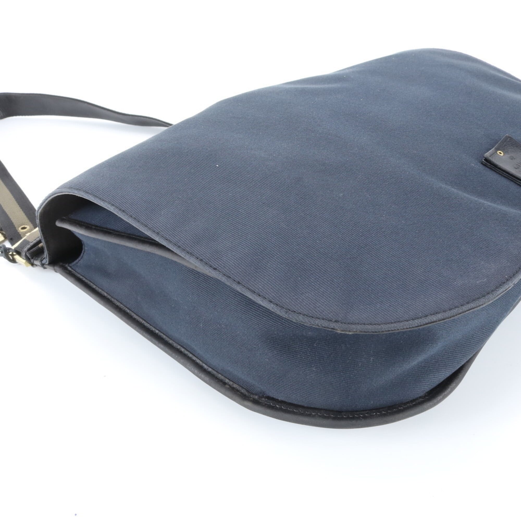 Gucci Black Navy Leather Canvas Shoulder Bag (Pre-Owned)