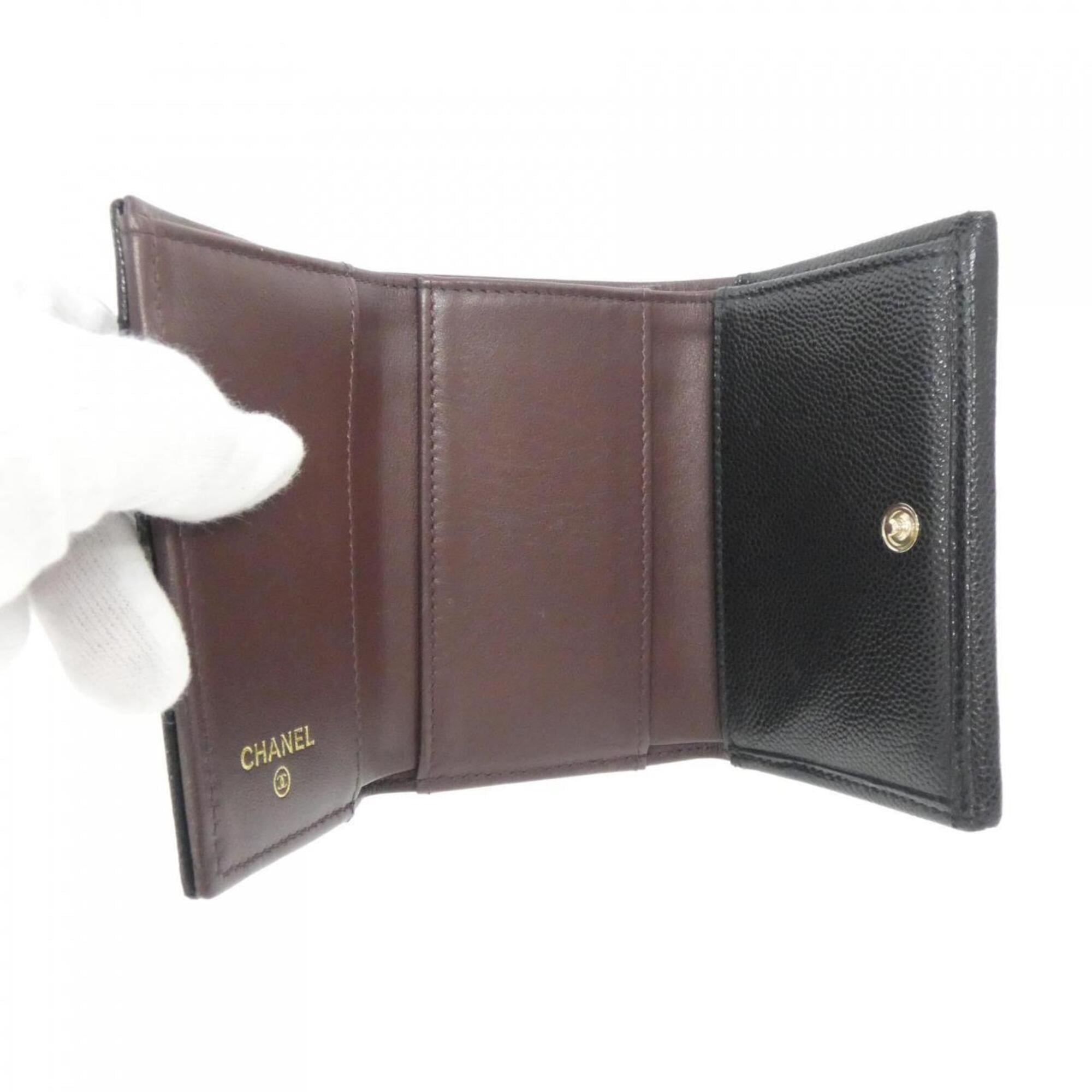Chanel Black Bordeaux Grained Calfskin Wallet (Tri-Fold) (Pre-Owned)