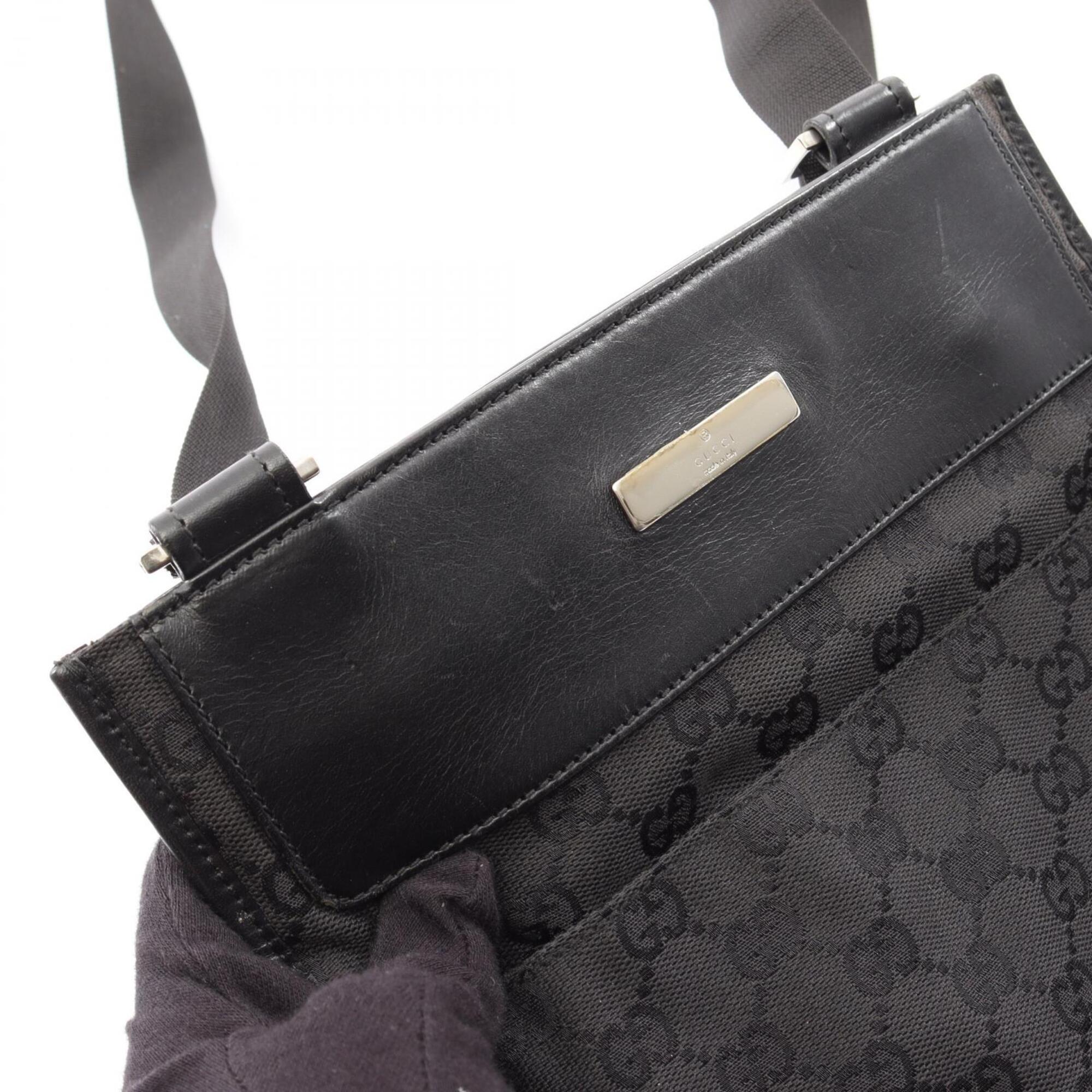Gucci Black Canvas Leather Handbag Shoulder Bag (Pre-Owned)
