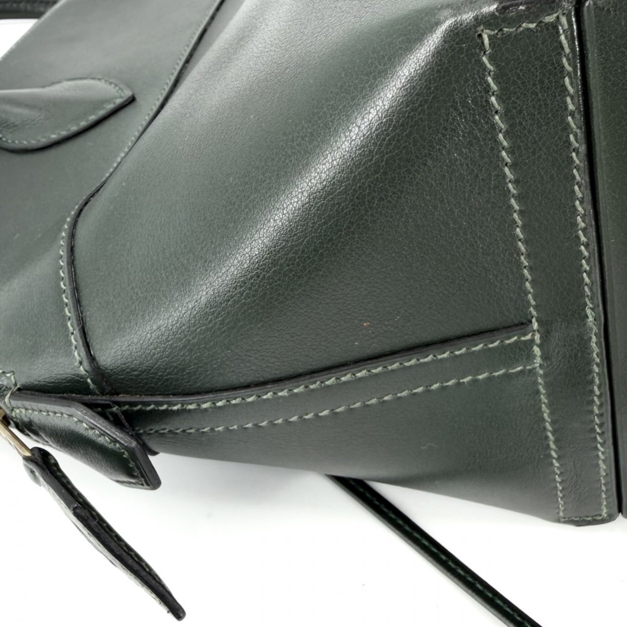Hermes Green Leather Handbag Shoulder Bag (Pre-Owned)