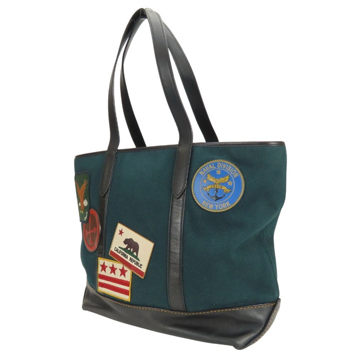 Coach Black Green Felt Leather Tote Bag (Pre-Owned)
