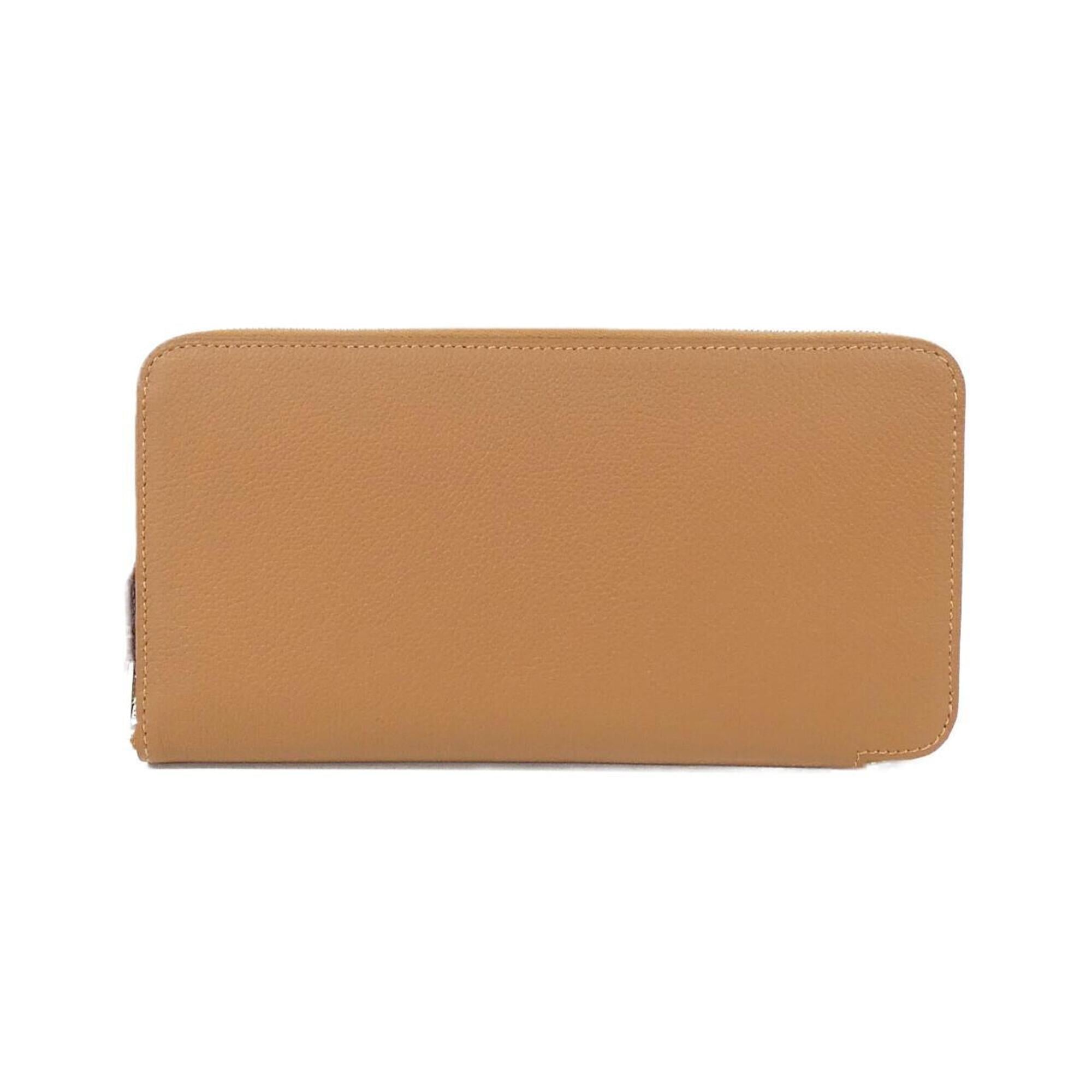 Hermes Gold Brown Silk Evercalf Leather Long Wallet (Bi-Fold) (Pre-Owned)