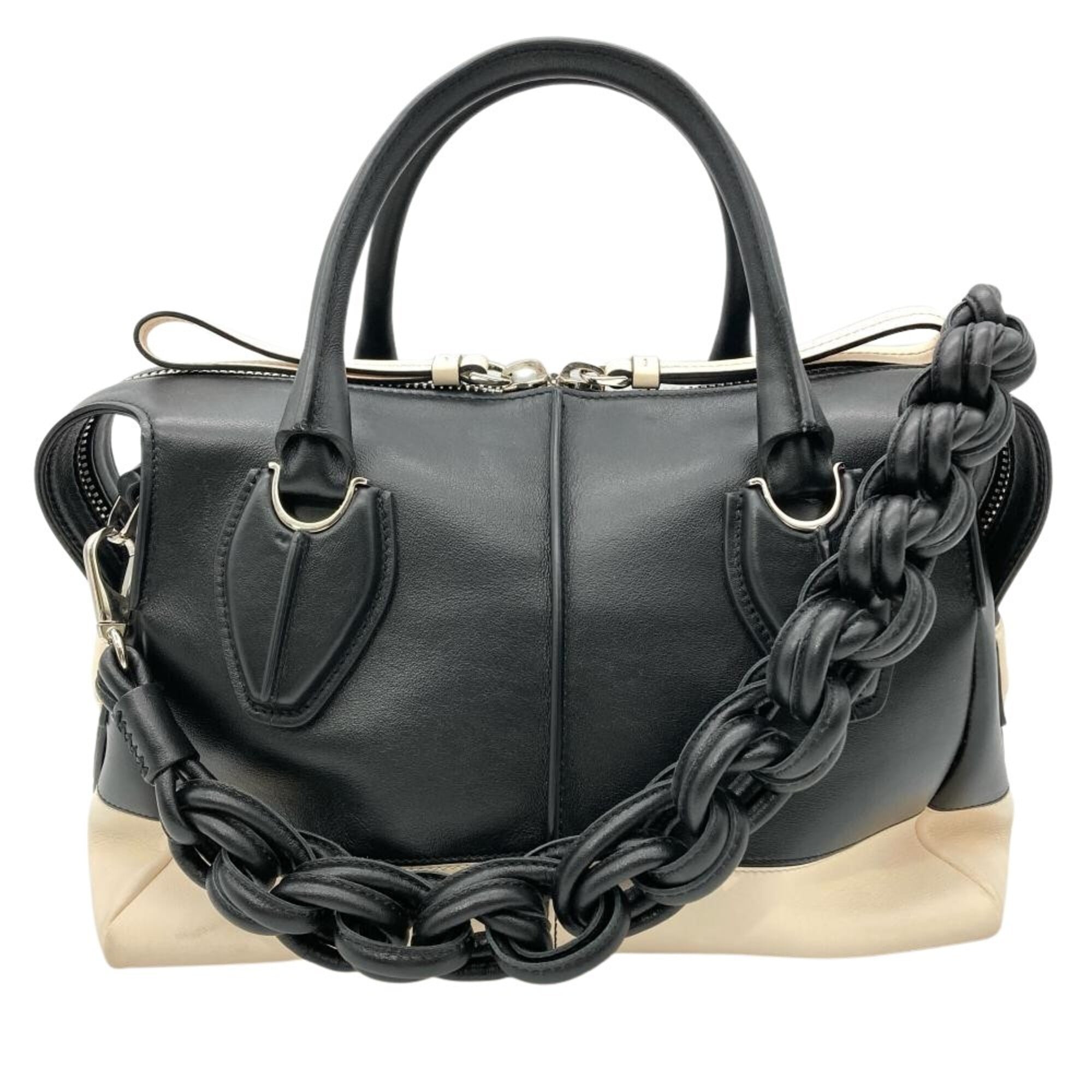 Tod's Black White Leather Shoulder Bag (Pre-Owned)