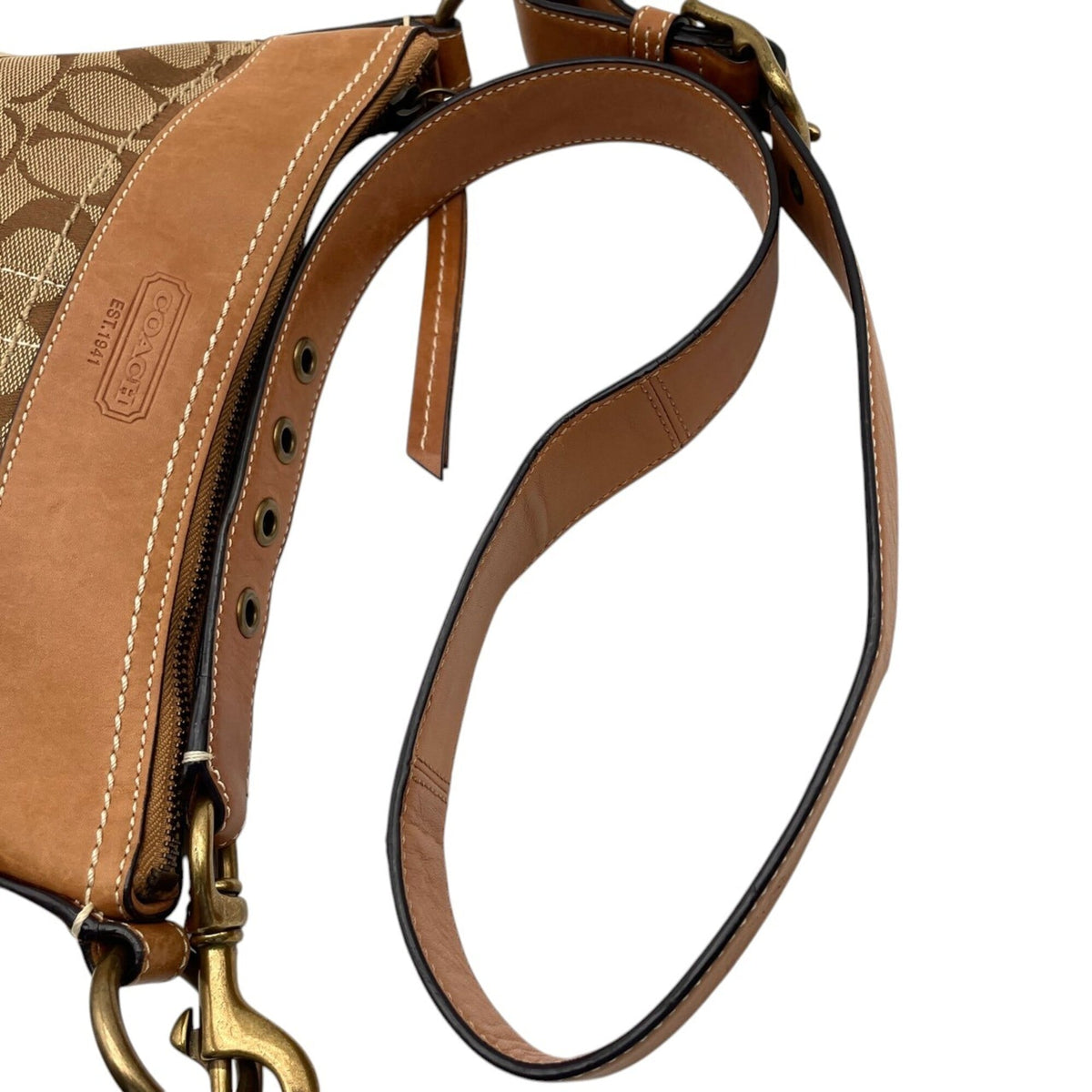 Coach Beige Light Brown Canvas Leather Shoulder Bag (Pre-Owned)