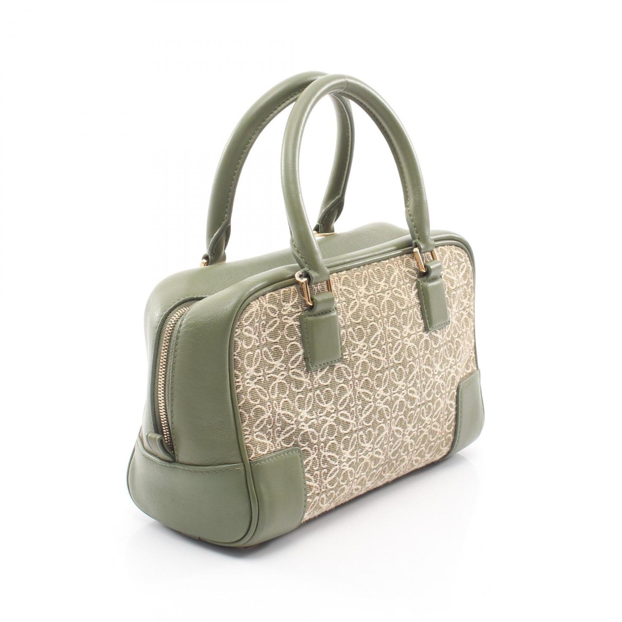 Loewe Khaki White Canvas Leather Handbag (Pre-Owned)