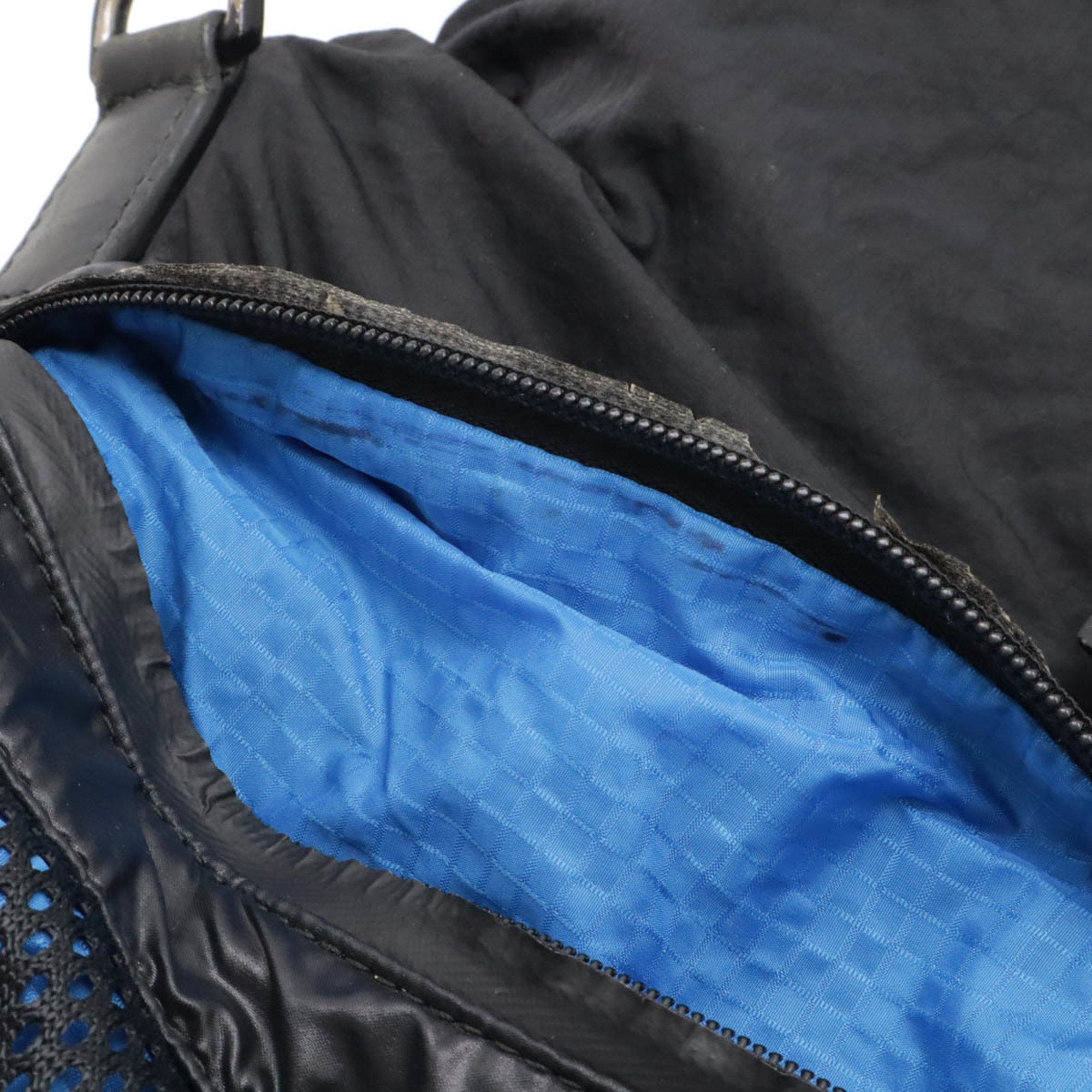 Bottega Veneta Black Blue Nylon Leather Shoulder Bag Tote Bag (Pre-Owned)