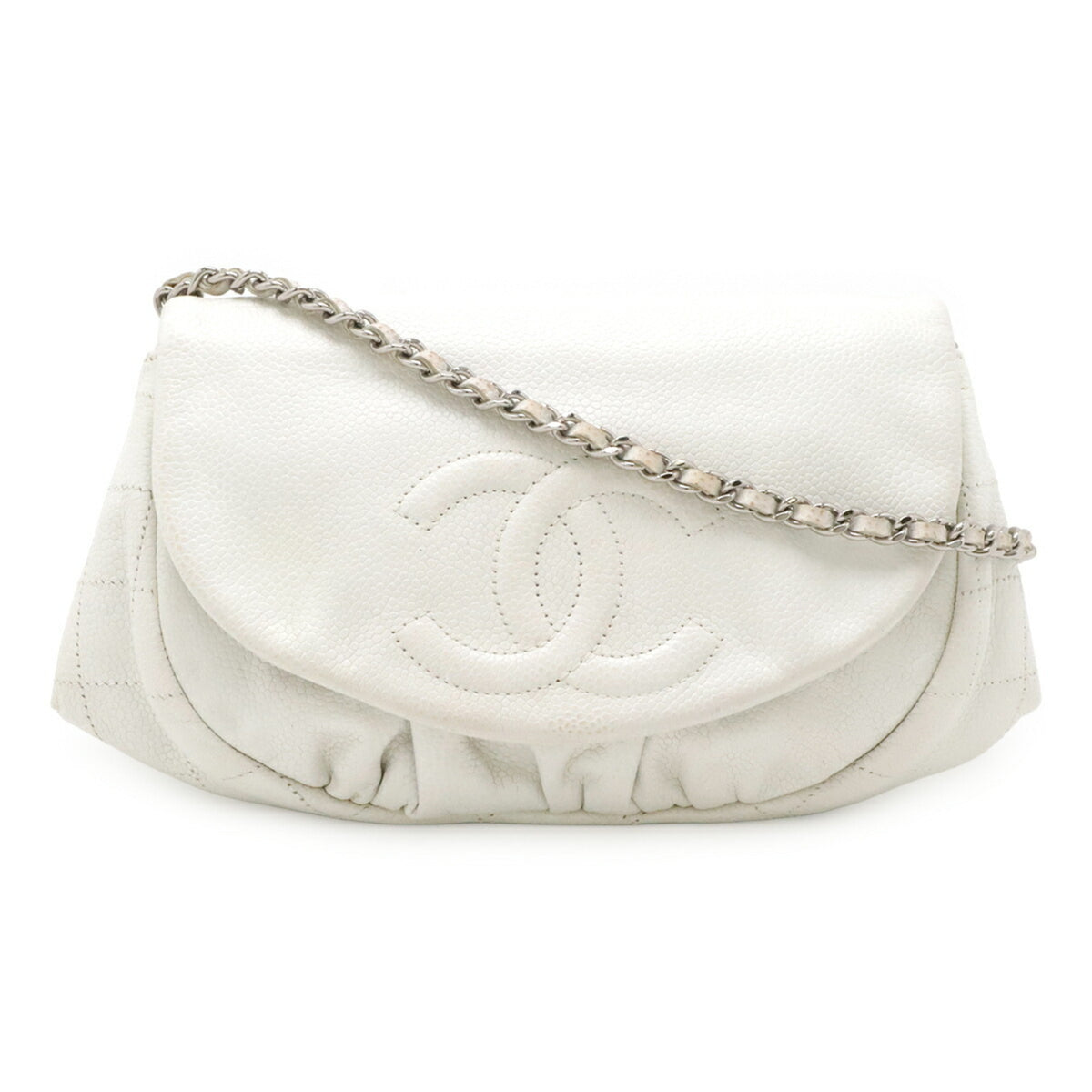 Chanel White Grained Calfskin Pochette Shoulder Bag (Pre-Owned)