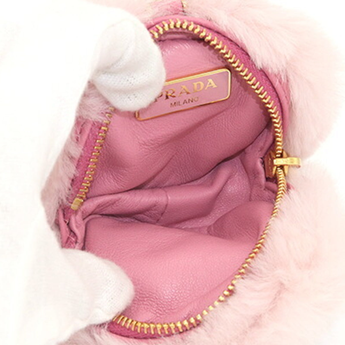 Prada Light Pink Pink White Fur Handbag Pouch (Pre-Owned)
