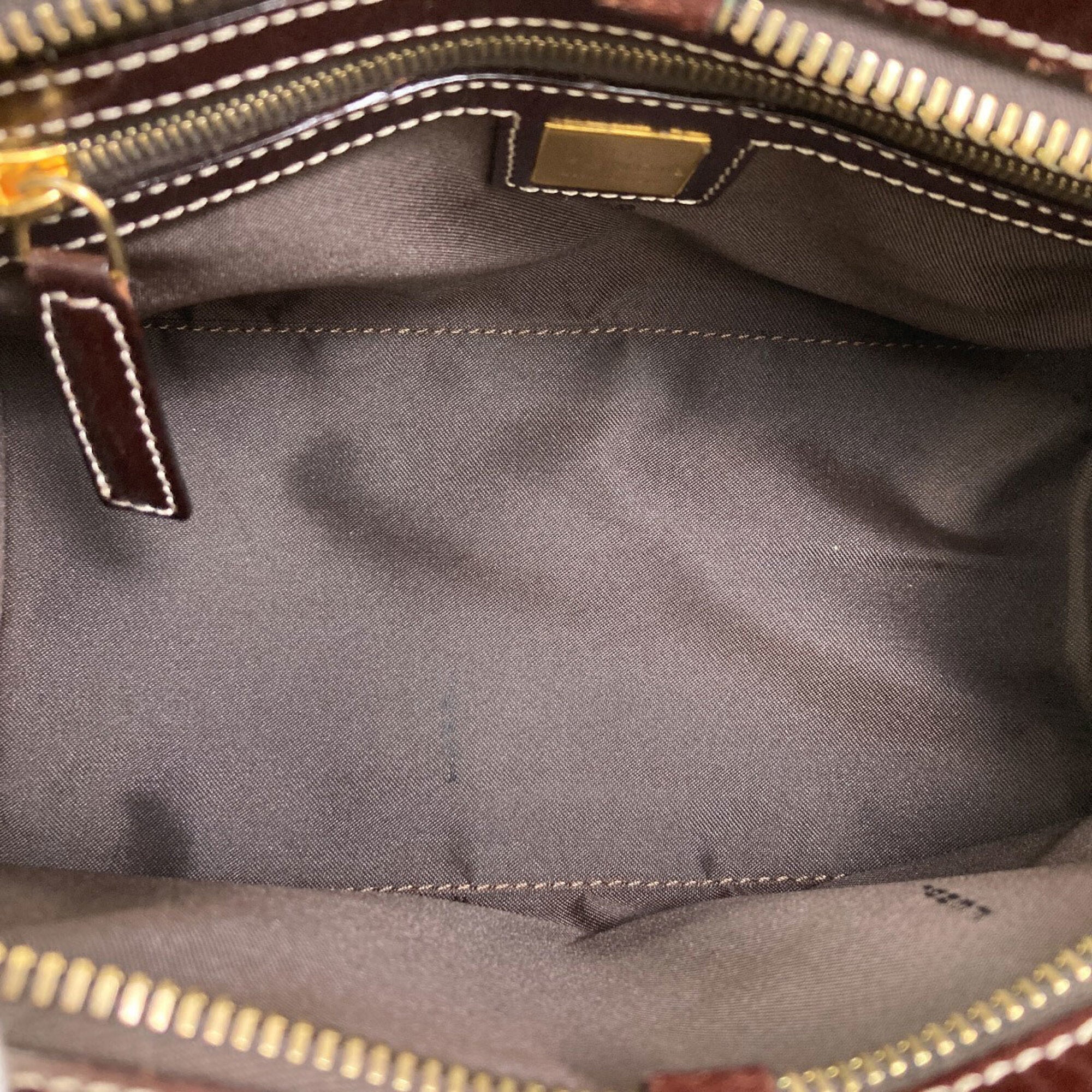 Fendi Zucchino Brown Leather Handbag (Pre-Owned)