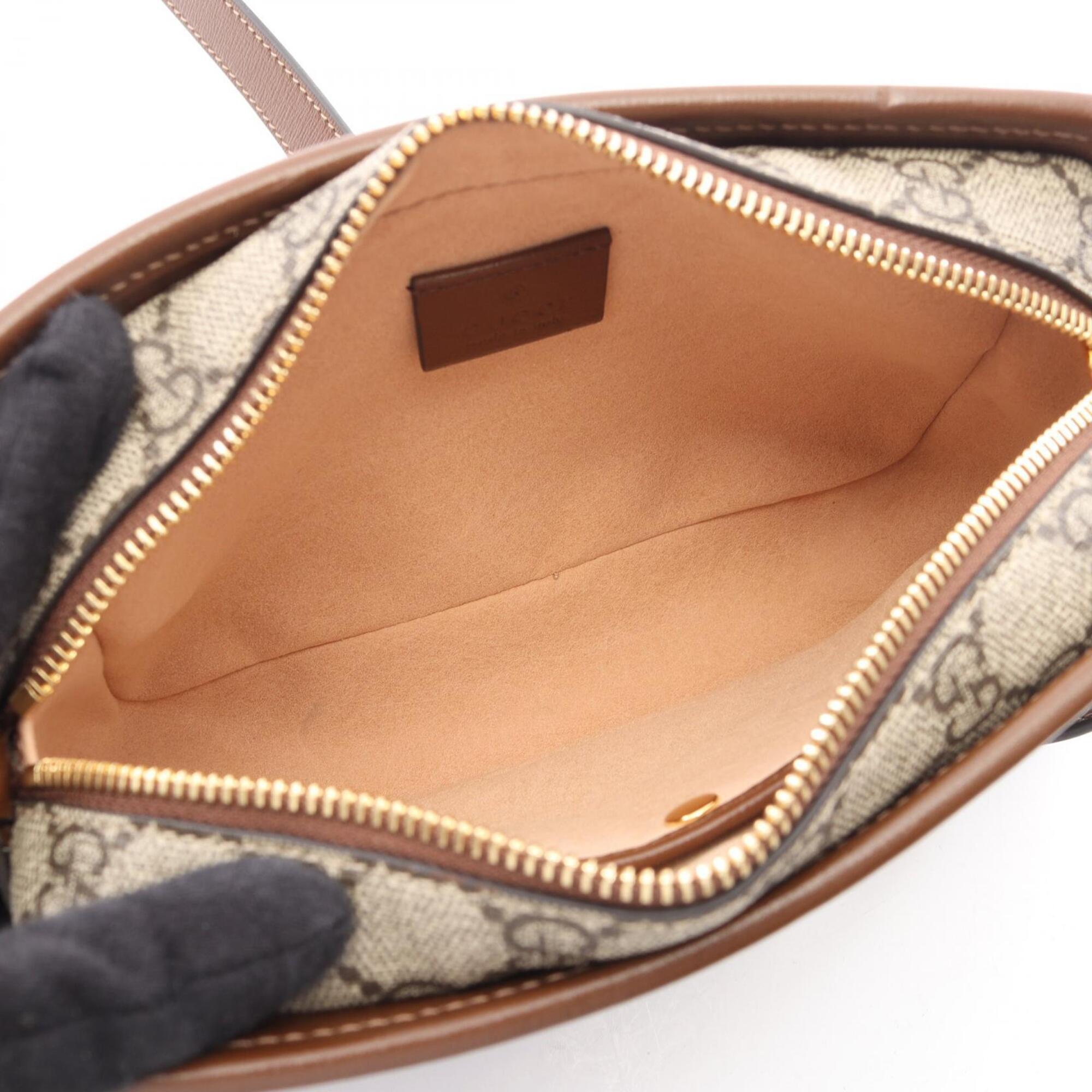 Gucci Beige Brown Coated Canvas Leather Handbag Shoulder Bag (Pre-Owned)