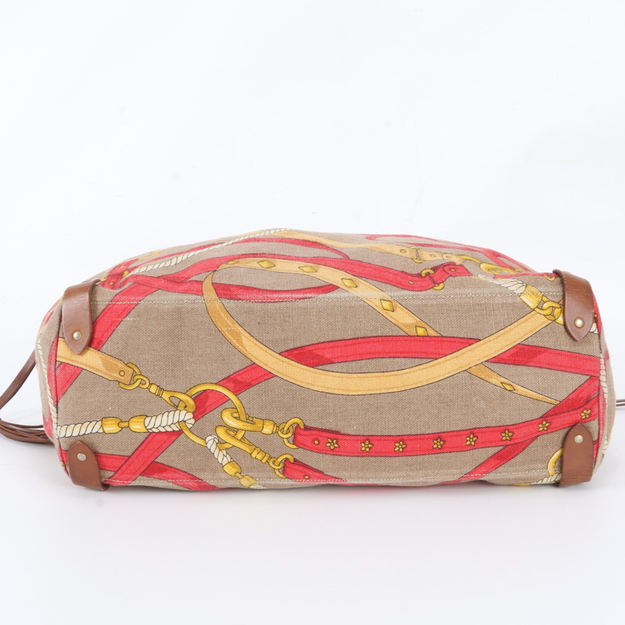 Miu Miu Brown Red Color Leather Canvas Handbag Shoulder Bag Tote Bag (Pre-Owned)