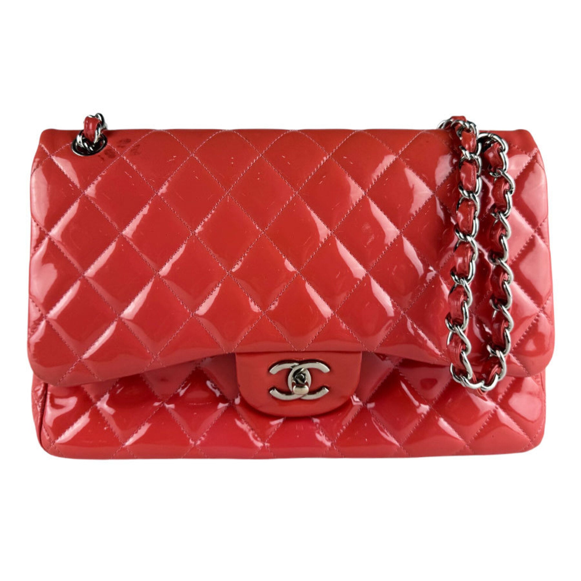 Chanel Coral Pink Patent Leather Shoulder Bag (Pre-Owned)