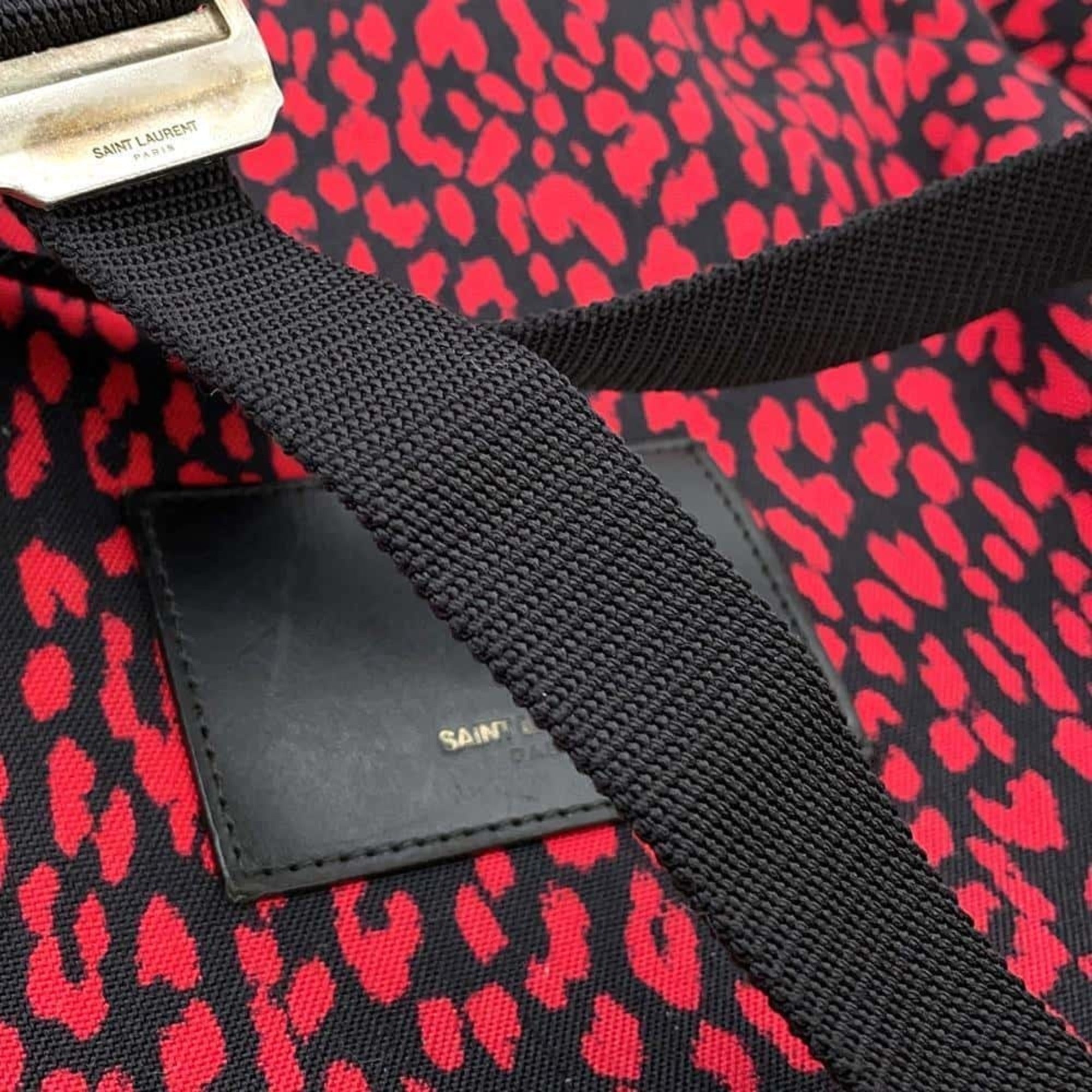 Saint Laurent Black Red Color Canvas Leather Backpack (Pre-Owned)