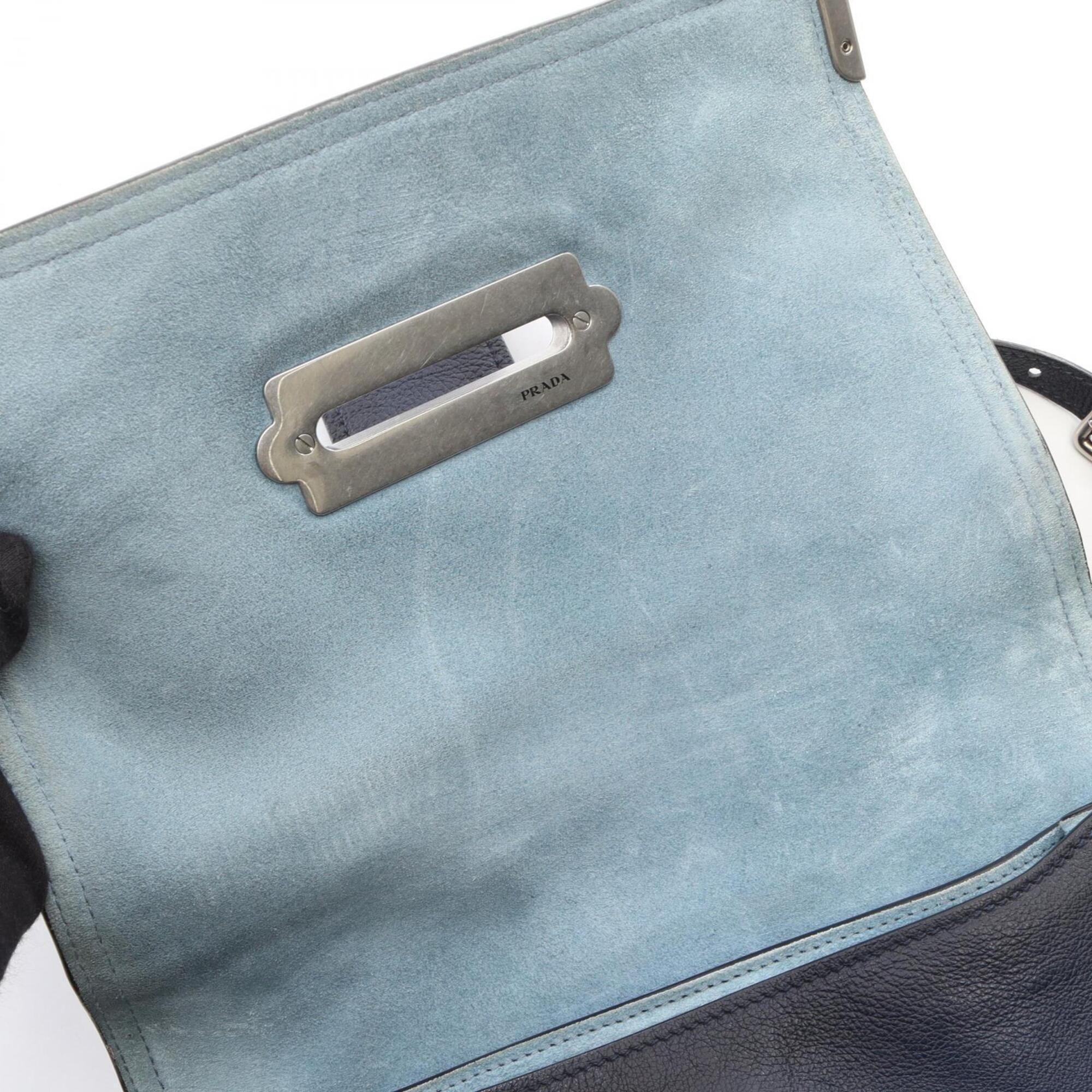 Prada Navy Leather Handbag Shoulder Bag (Pre-Owned)