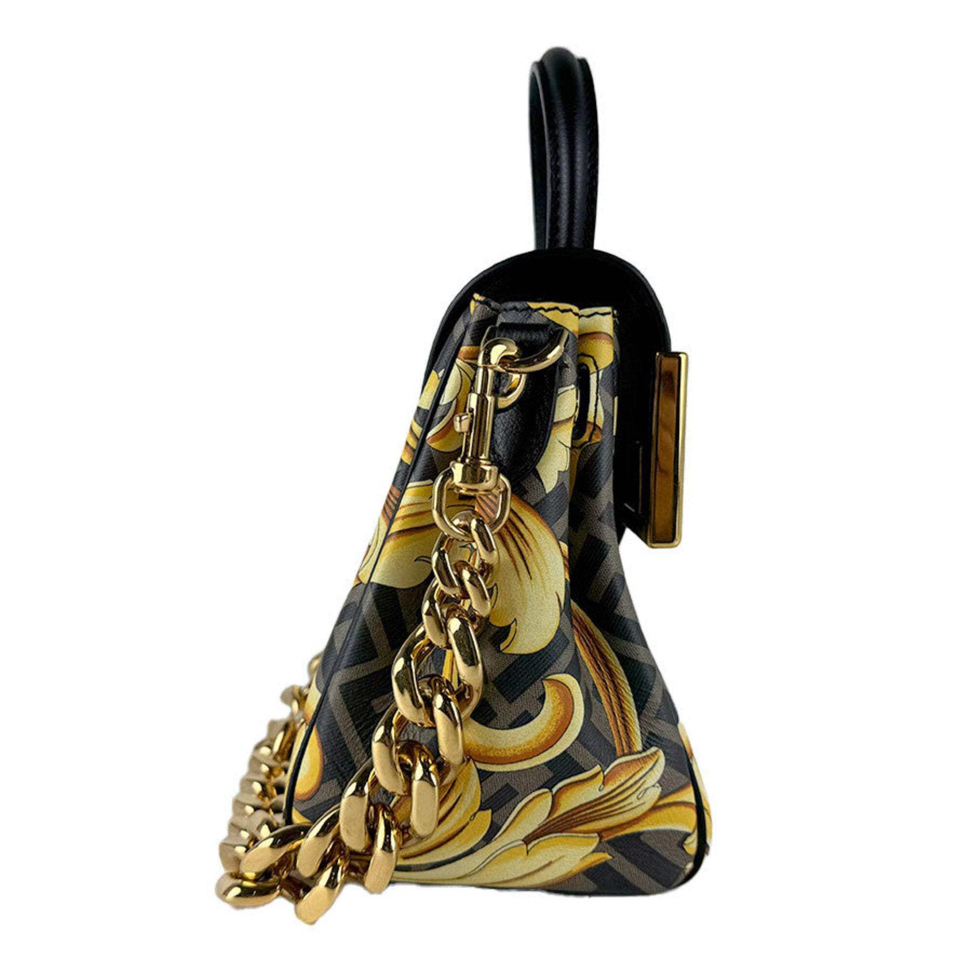 Versace Black Brown Gold Pvc Leather Handbag Shoulder Bag (Pre-Owned)