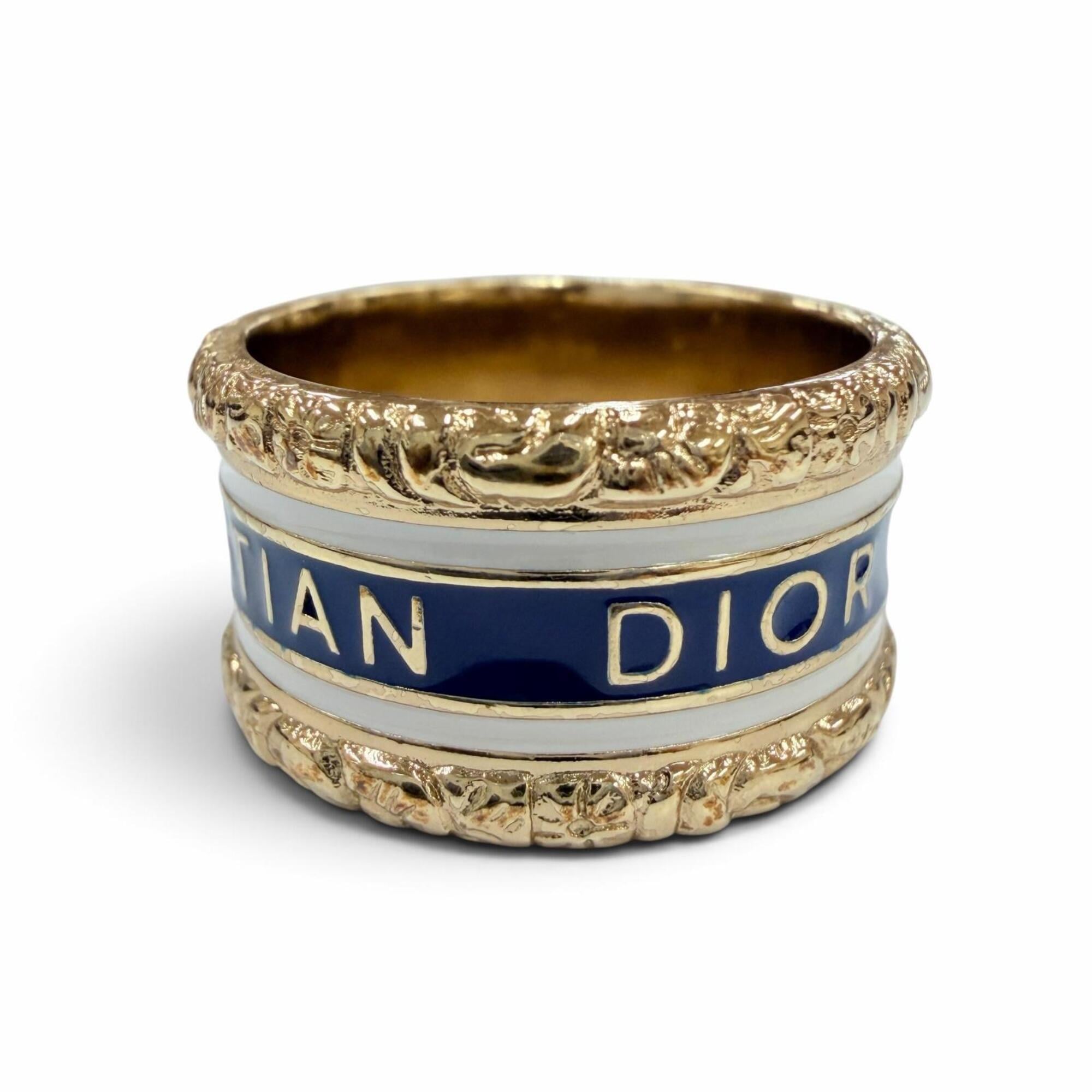 Christian Dior Gold Navy White Metal Band Ring (Pre-Owned)