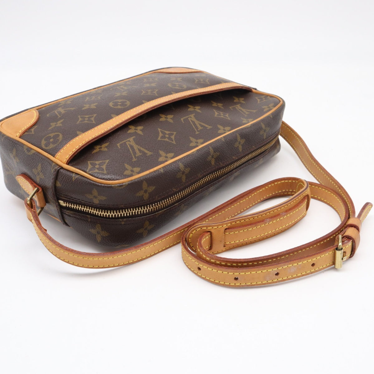 Louis Vuitton Beige Brown Monogram Coated Canvas Leather Shoulder Bag (Pre-Owned)