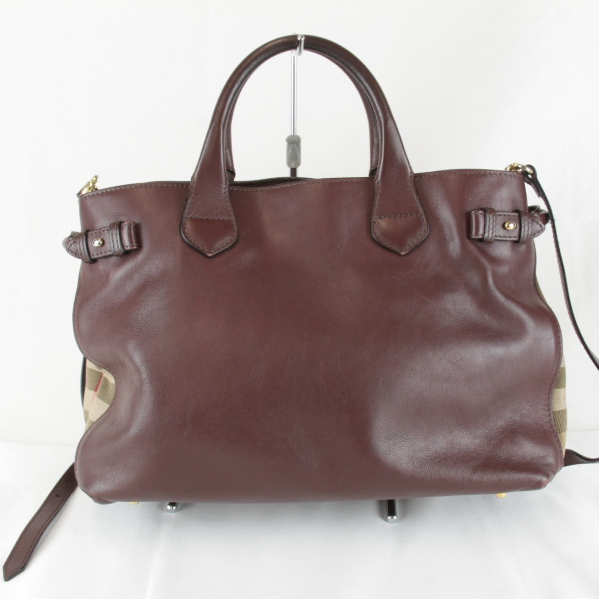 Burberry Brown Leather Canvas Tote Bag (Pre-Owned)