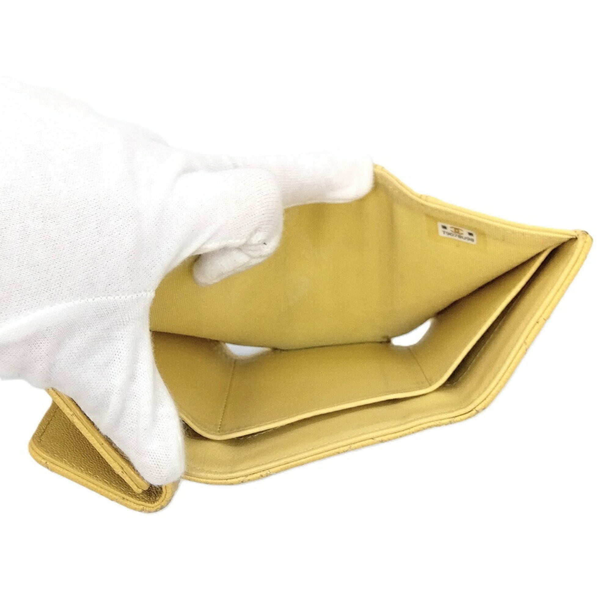 Chanel Yellow Grained Calfskin Wallet (Tri-Fold) (Pre-Owned)