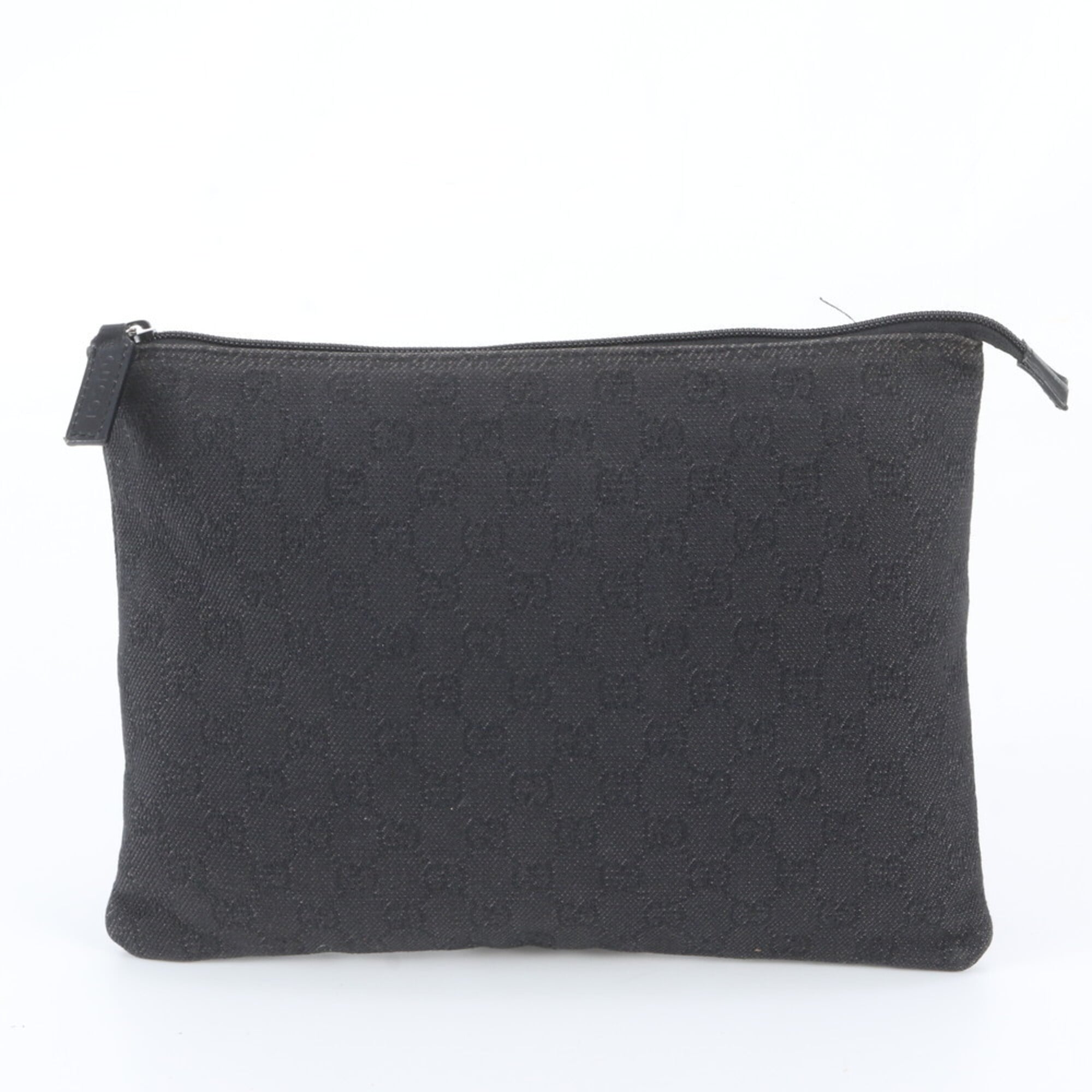 Gucci Black Gray Leather Canvas Clutch Bag Pouch (Pre-Owned)
